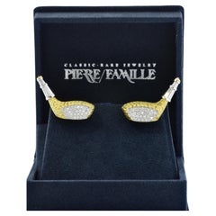 Boutons de manchette à motif golf avec de très beaux diamants jaunes intenses et diamants blancs