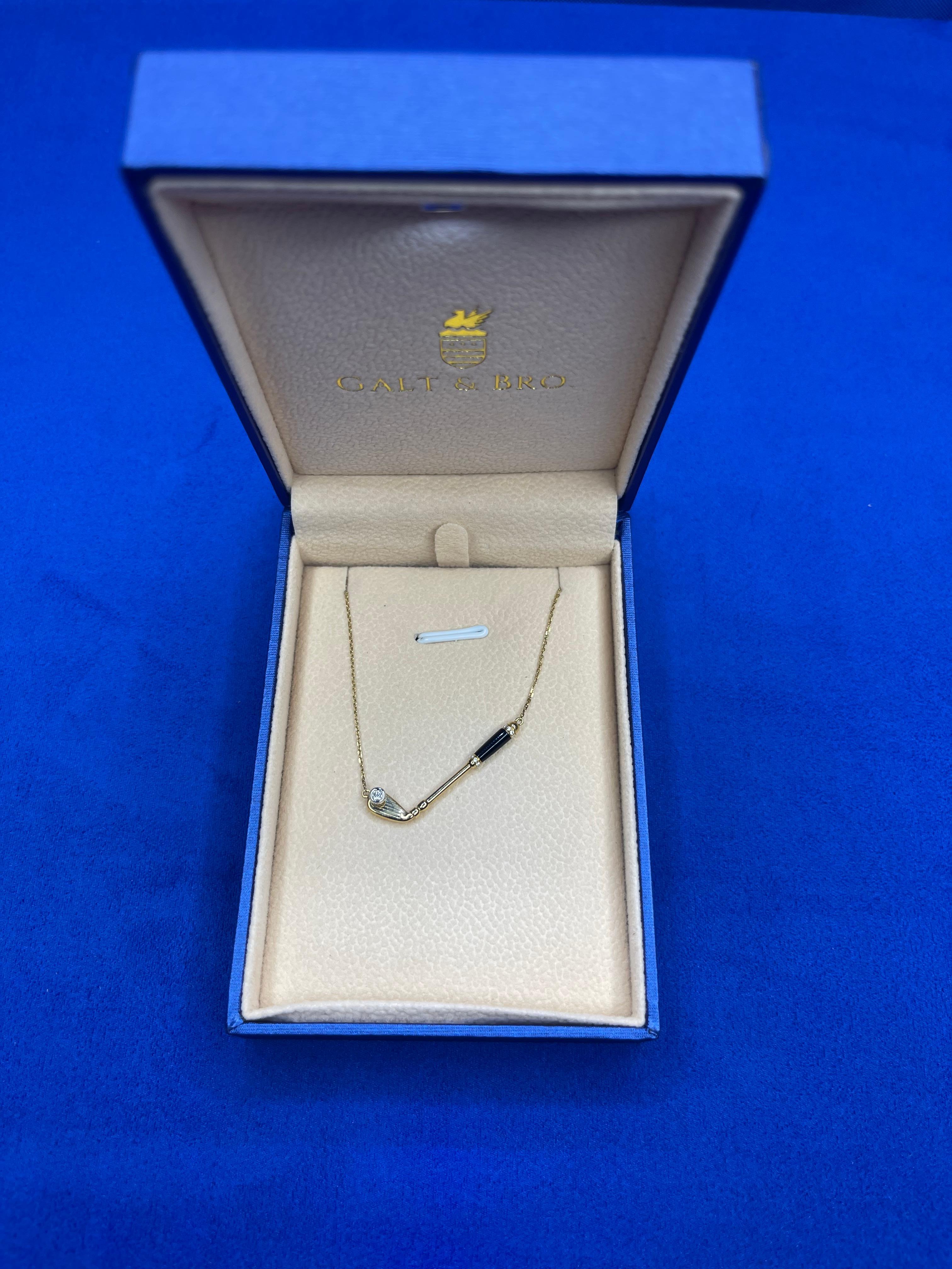Collier pendentif Birdie Golf Club en or jaune 18 carats avec breloque en onyx noir et diamants en vente 1