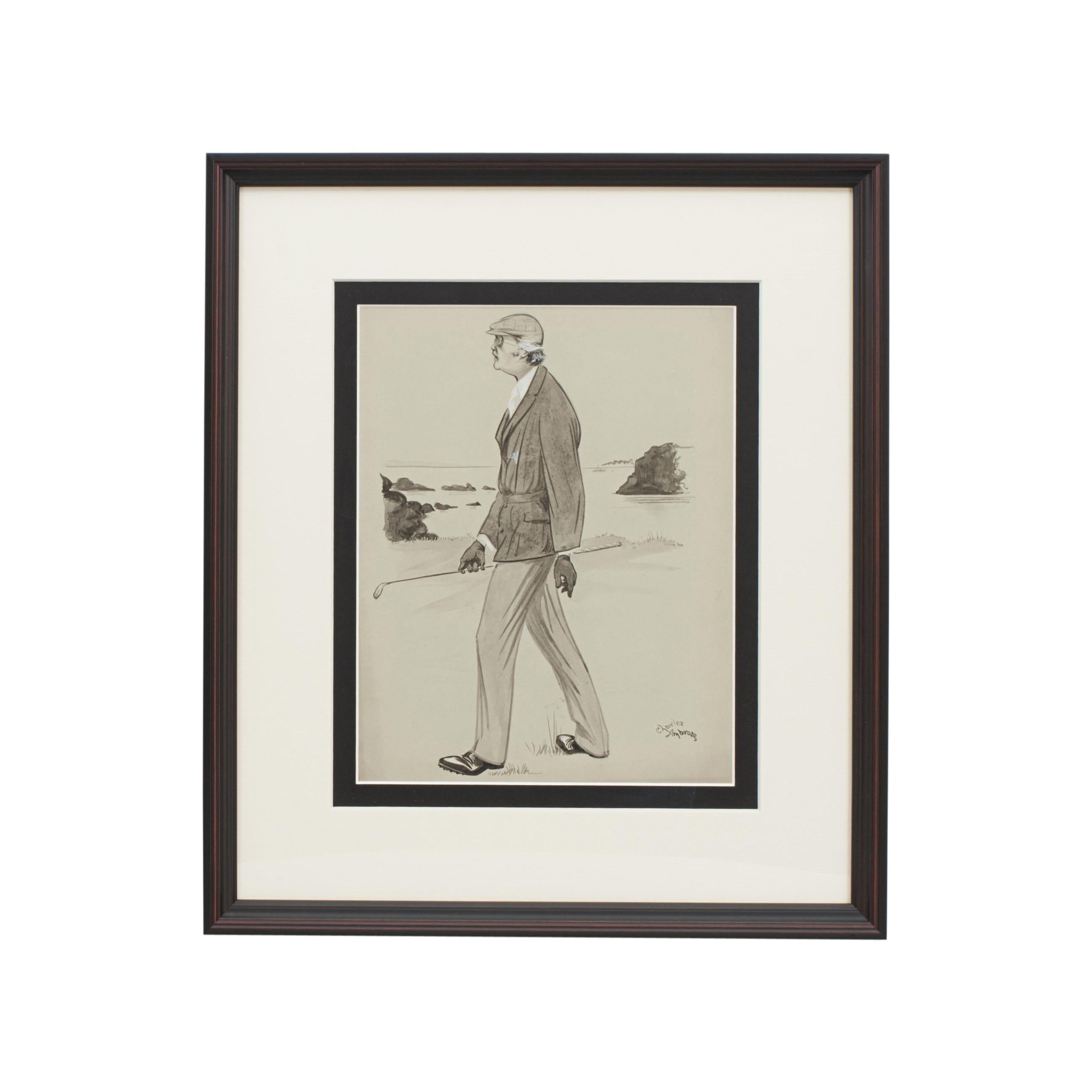 Sporting Art Golf Painting by Charles Ambrose of Arthur Balfour, Former Prime Minister For Sale