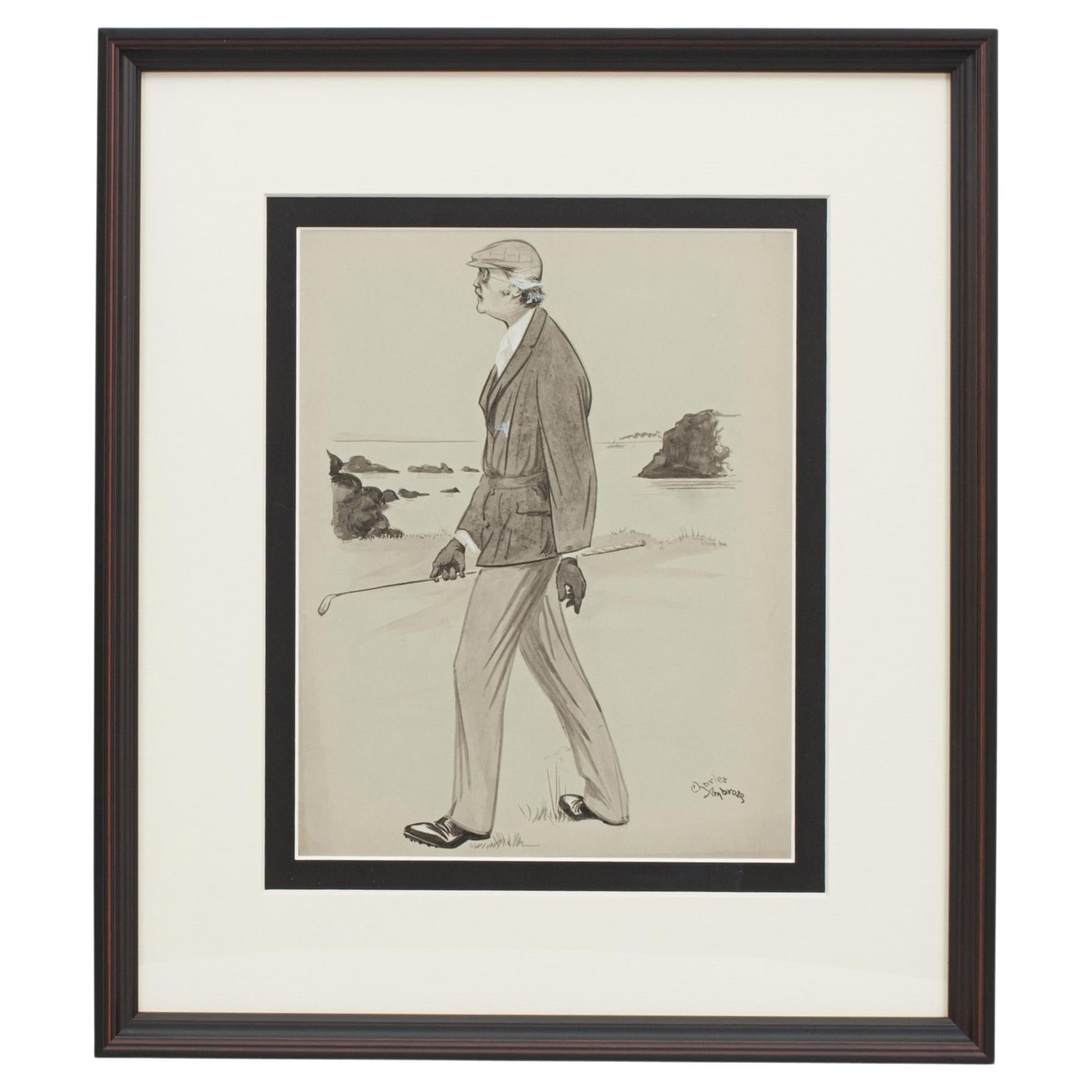 Golf Painting by Charles Ambrose of Arthur Balfour, Former Prime Minister For Sale