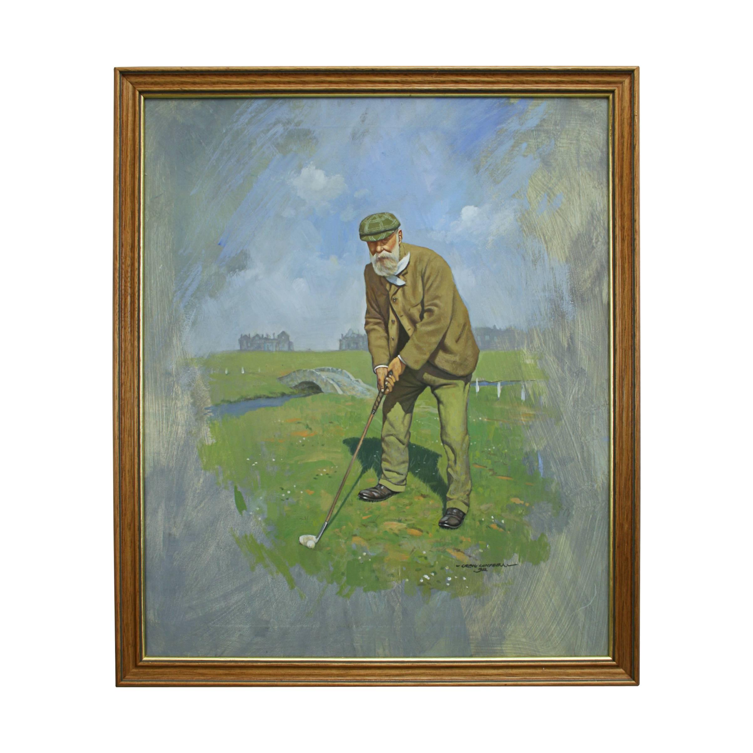 Tom Morris, The Grand old Man of Golf. 
Golf painting, Oil on canvas of Tom Morris, the grand old man of Golf by Craig Campbell, 1998. 
Craig is a highly successful contemporary sporting artist many of whose works have gone to print. He has been