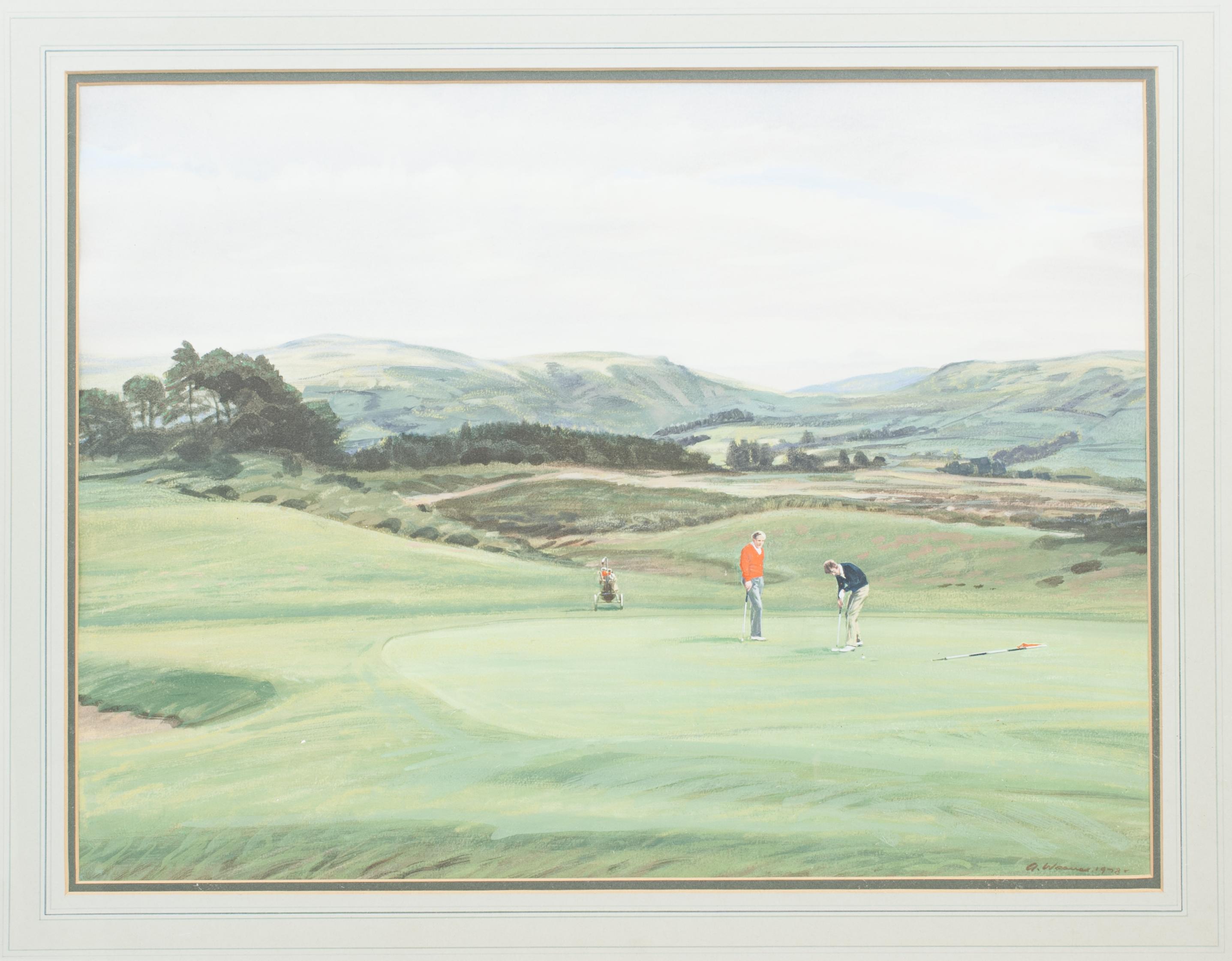 Sporting Art Golf Painting Of The 10th Green - King's Course, Gleneagles - Arthur Weaver For Sale