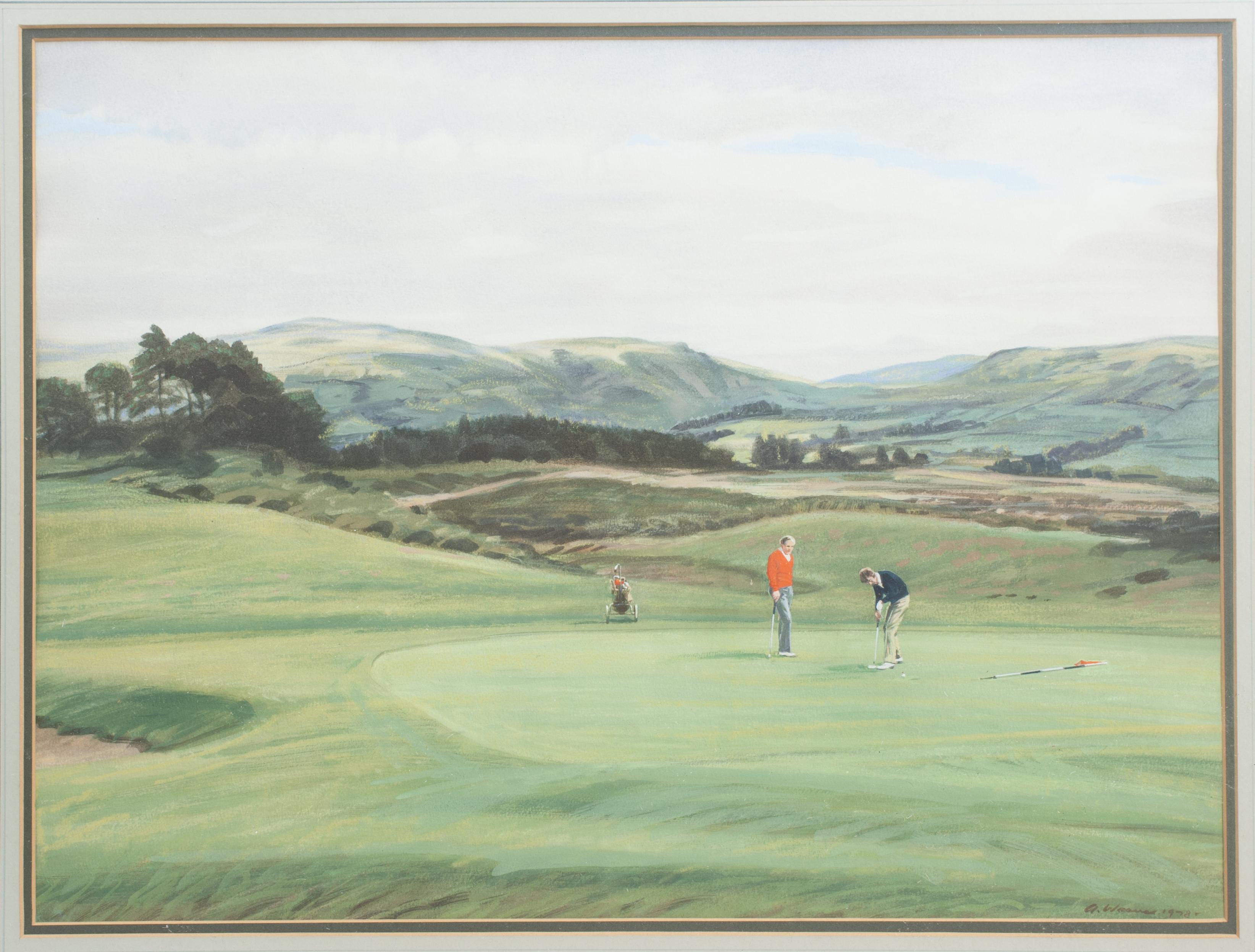 British Golf Painting Of The 10th Green - King's Course, Gleneagles - Arthur Weaver For Sale