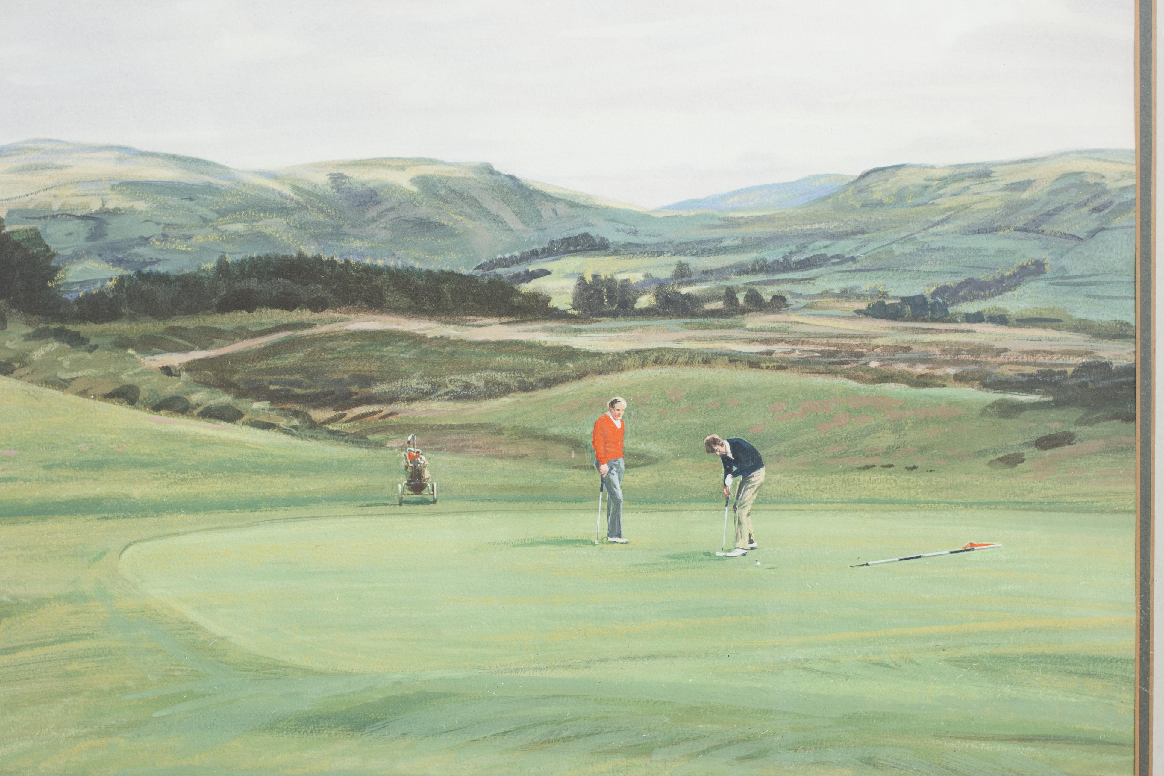 Golf Painting Of The 10th Green - King's Course, Gleneagles - Arthur Weaver In Good Condition For Sale In Oxfordshire, GB