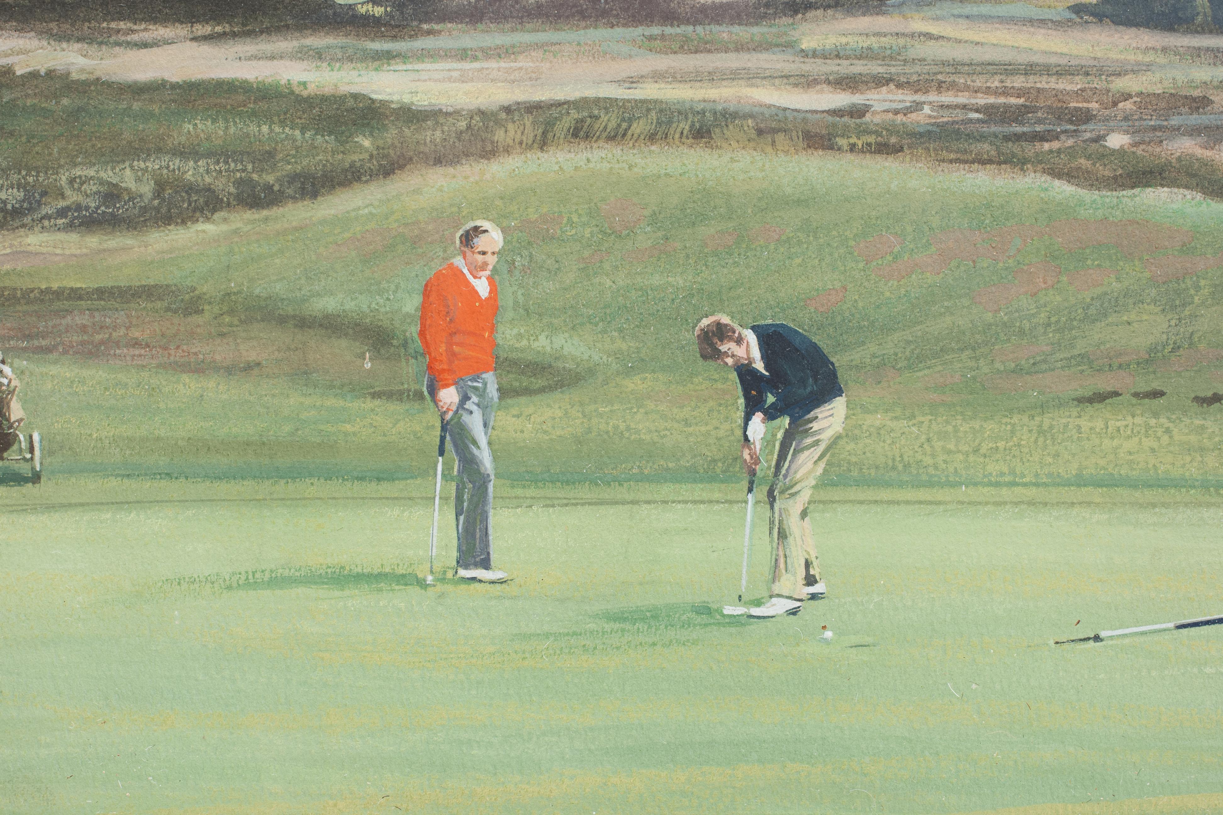 Paper Golf Painting Of The 10th Green - King's Course, Gleneagles - Arthur Weaver For Sale