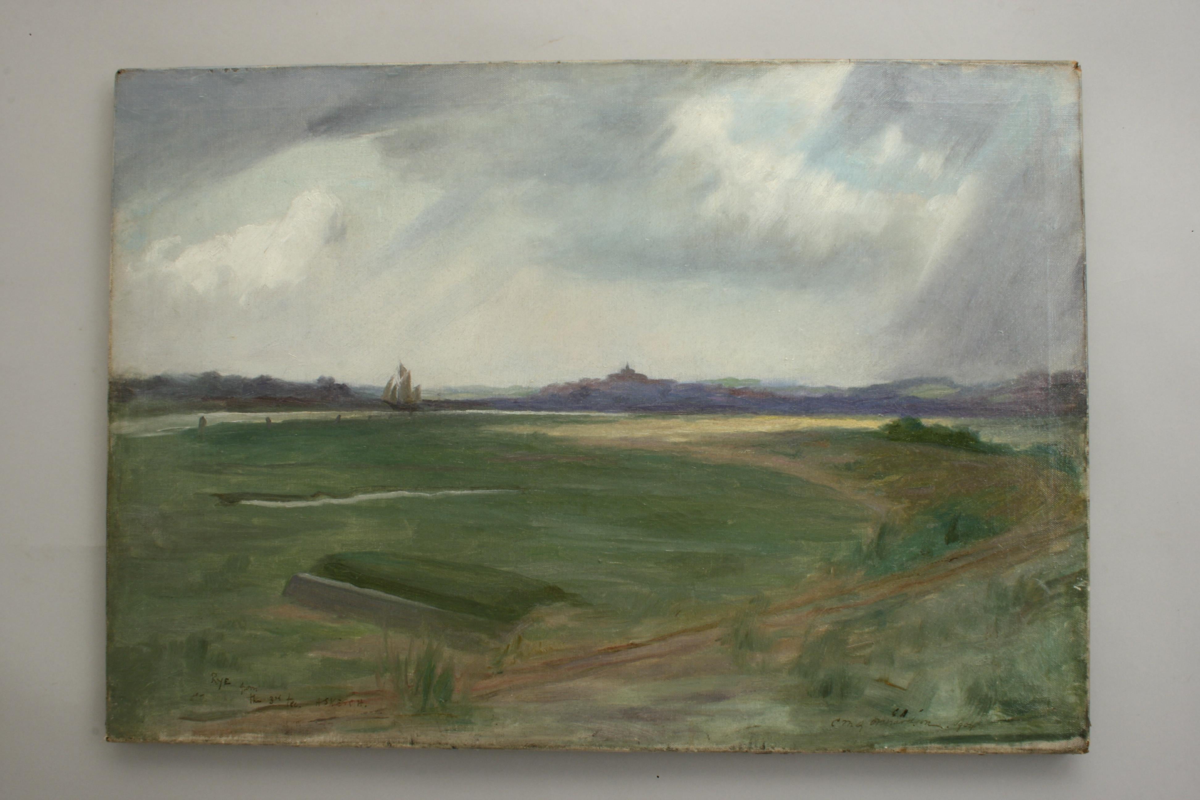 Sporting Art Peinture de golf, Rye Golf Club, Rye Harbour, depuis le 3ème tee en vente