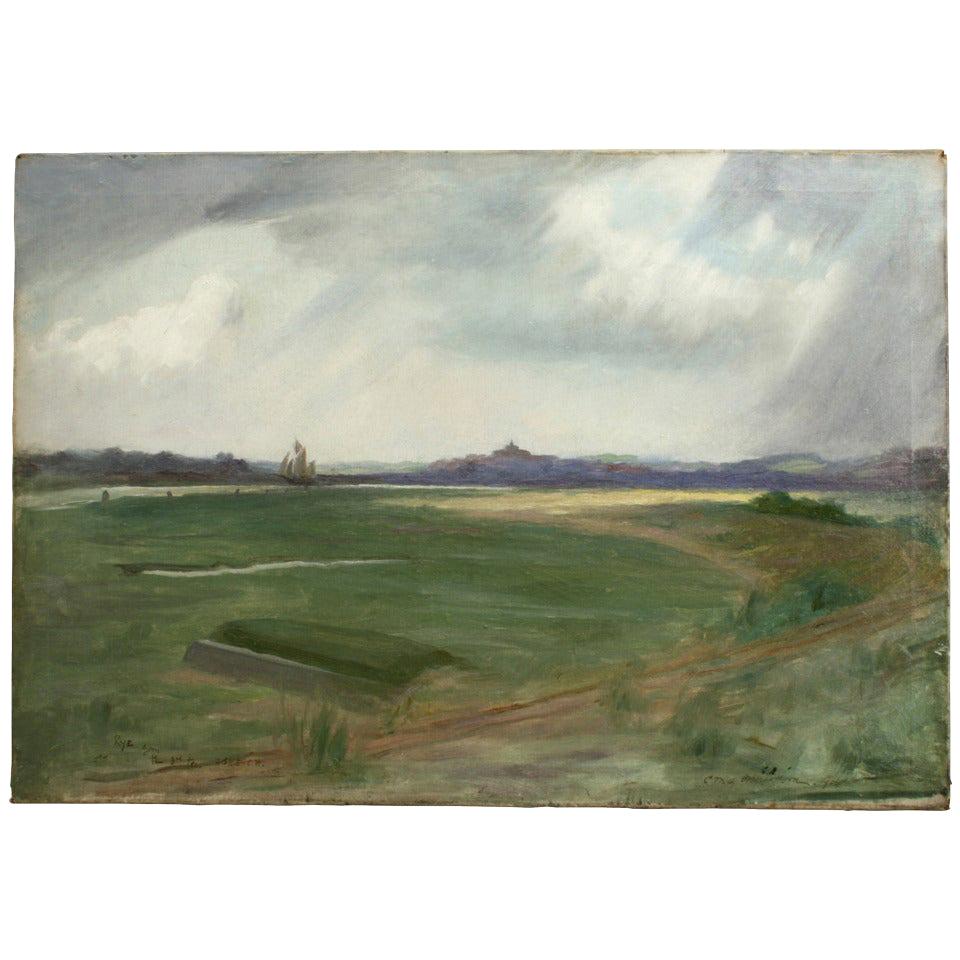Golf Painting, Rye Golf Club, Rye Harbour from the 3rd Tee