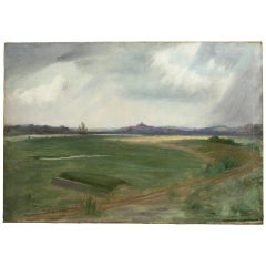 Antique Golf Painting, Rye Golf Club, Rye Harbour from the 3rd Tee