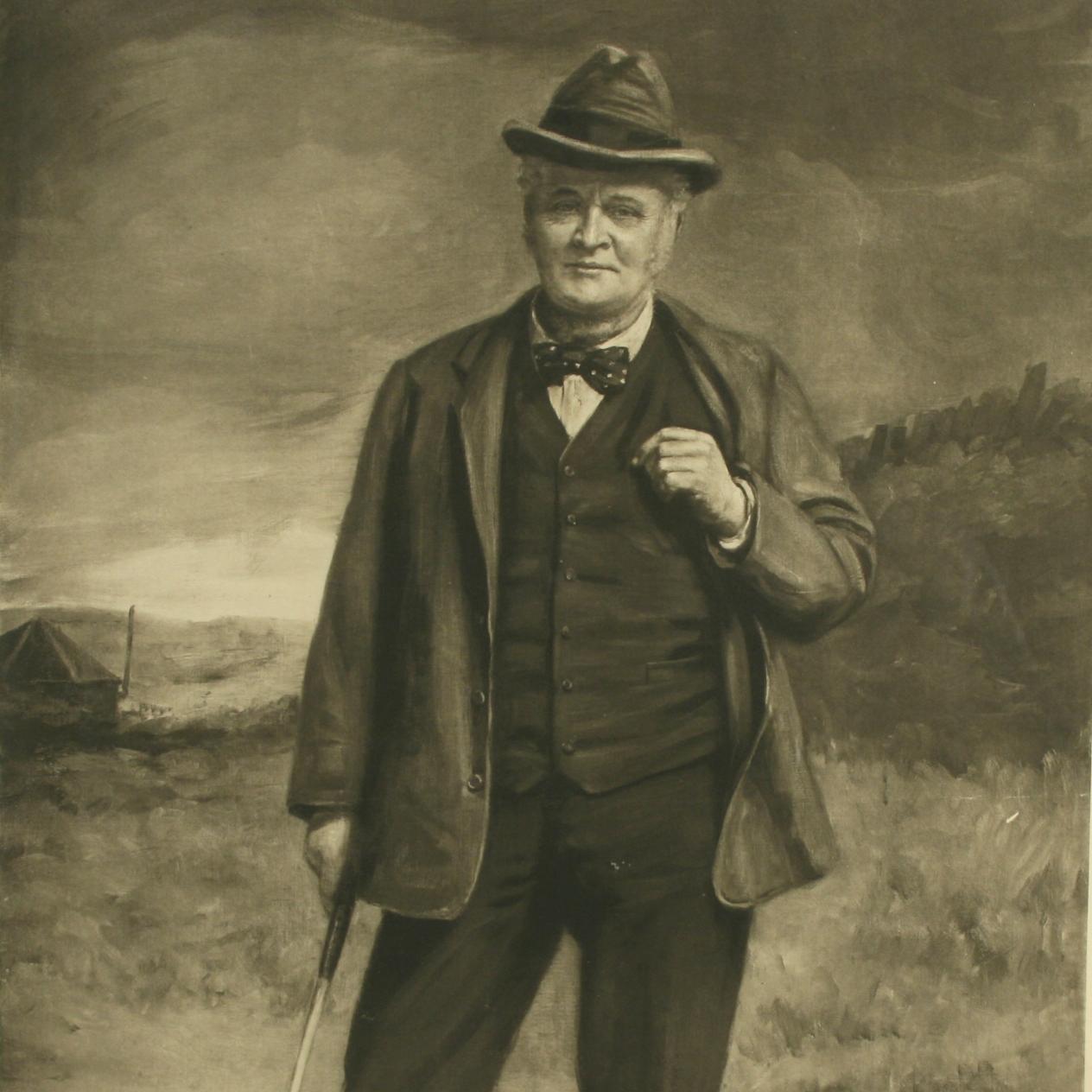 Charlie Hunter, golf club maker, Prestwick. Robert Cree Crawford,
A fine photogravure by Annan & Sons, after the painting by R.C. Crawford, of the famous Prestwick professional and club maker 'Charlie Hunter'. The picture shows Hunter standing on