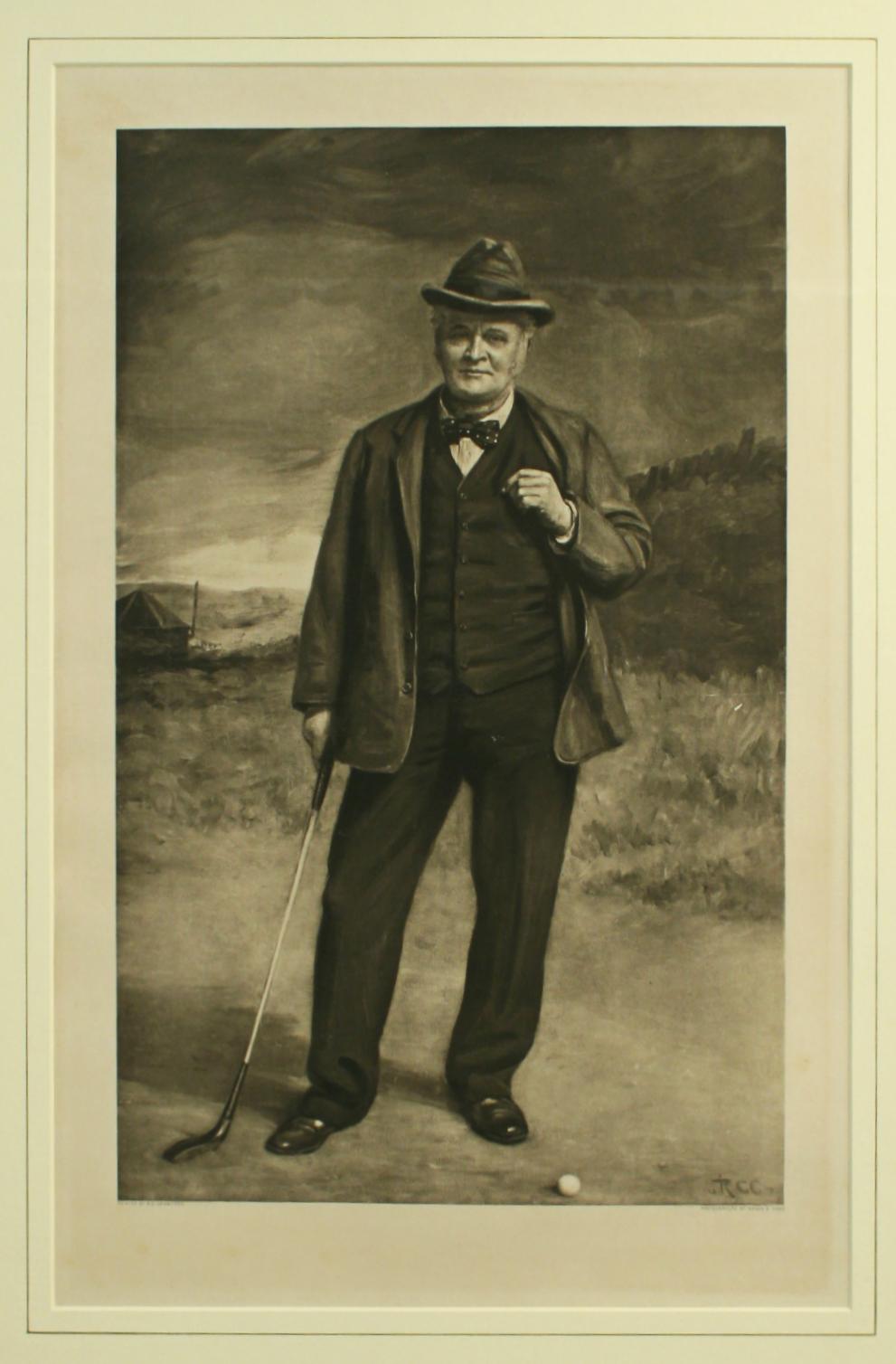Début du 20ème siècle Portrait de golf ancien, Charlie Hunter of Prestwick, gravure photographique en vente