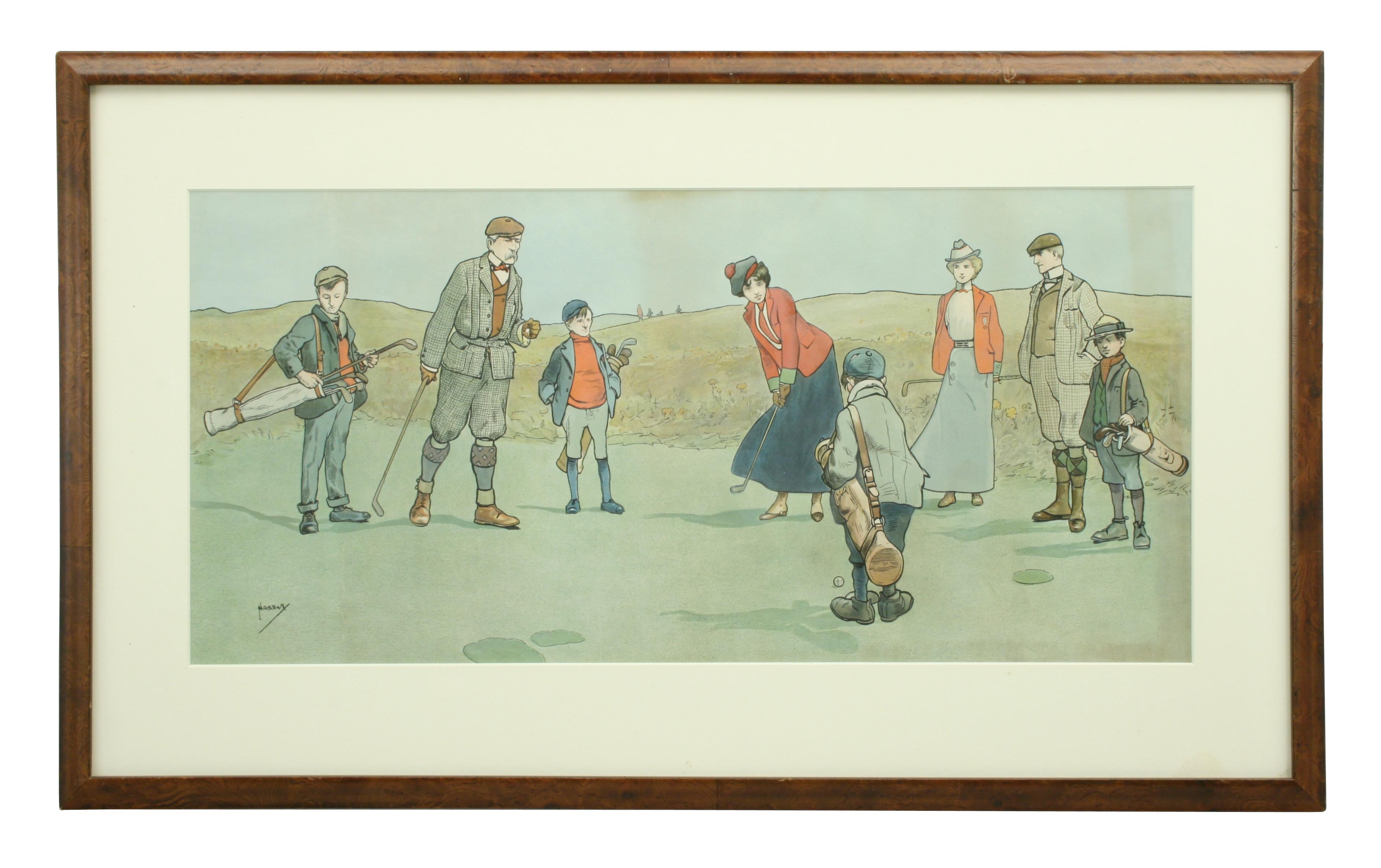 Sporting Art Vintage Golf Print, Lithograph by John Hassal, Putting Out