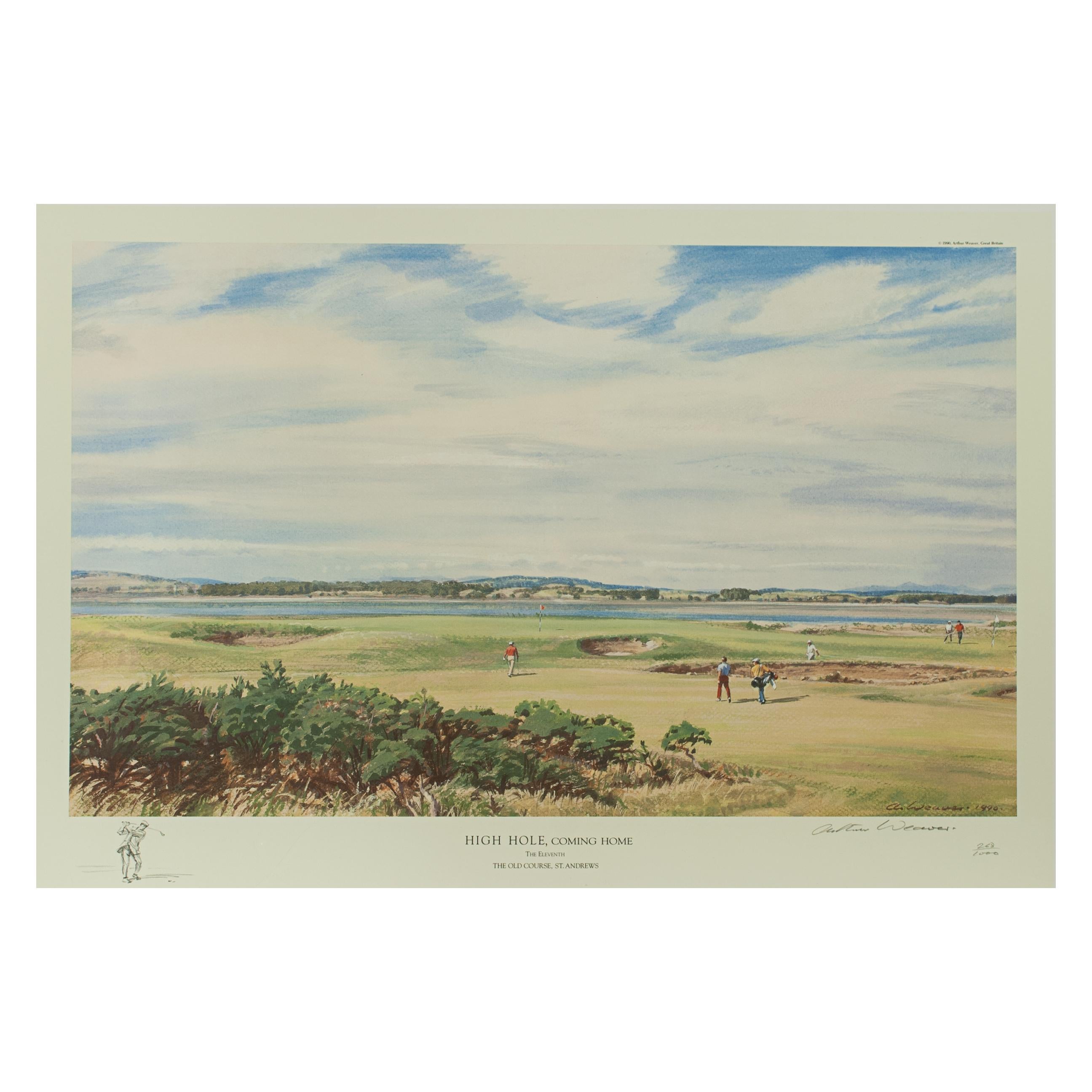 Arthur Weaver Golf Print, High Hole, St Andrews.

A fine print taken from the original art work by Arthur Weaver, entitled 'High Hole, coming home, The Eleventh, The Old Course, St Andrews'. The print is a limited edition, this is No. 268 of 1000.