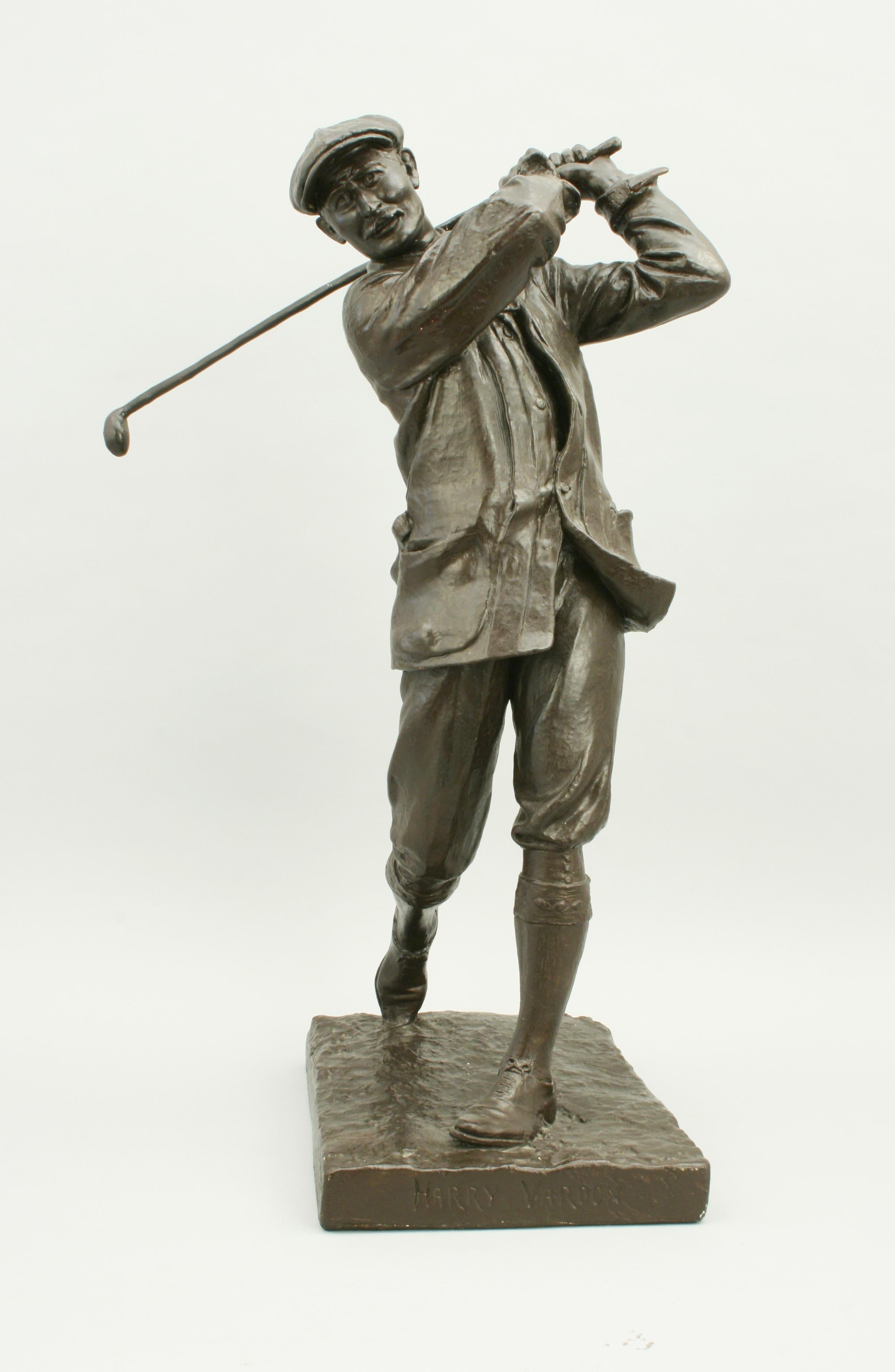 Vintage golfing figure of Harry Vardon.
A wonderfully sculpted figure of the Champion Golfer Harry Vardon by Hal Ludlow. This statue is made of plaster and has been given a painted finish to look like bronze. The base is marked with 'Harry Vardon'