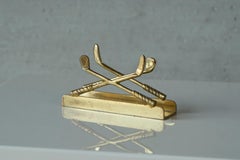 Golf Themed Letter Holder in Patinated Brass 1960s