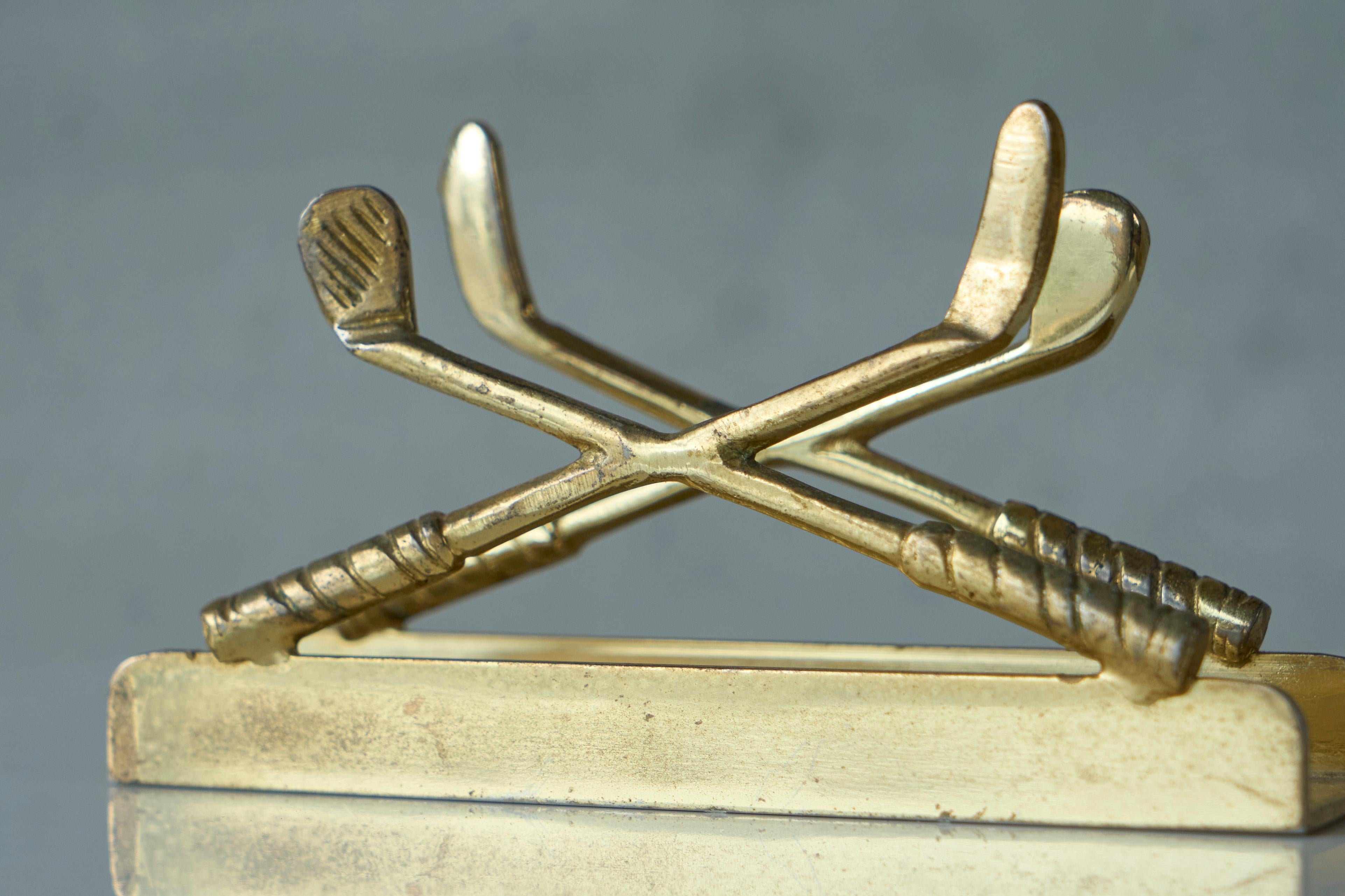 Mid-Century Modern Golf Themed Letter Holder in Patinated Brass 1960s For Sale