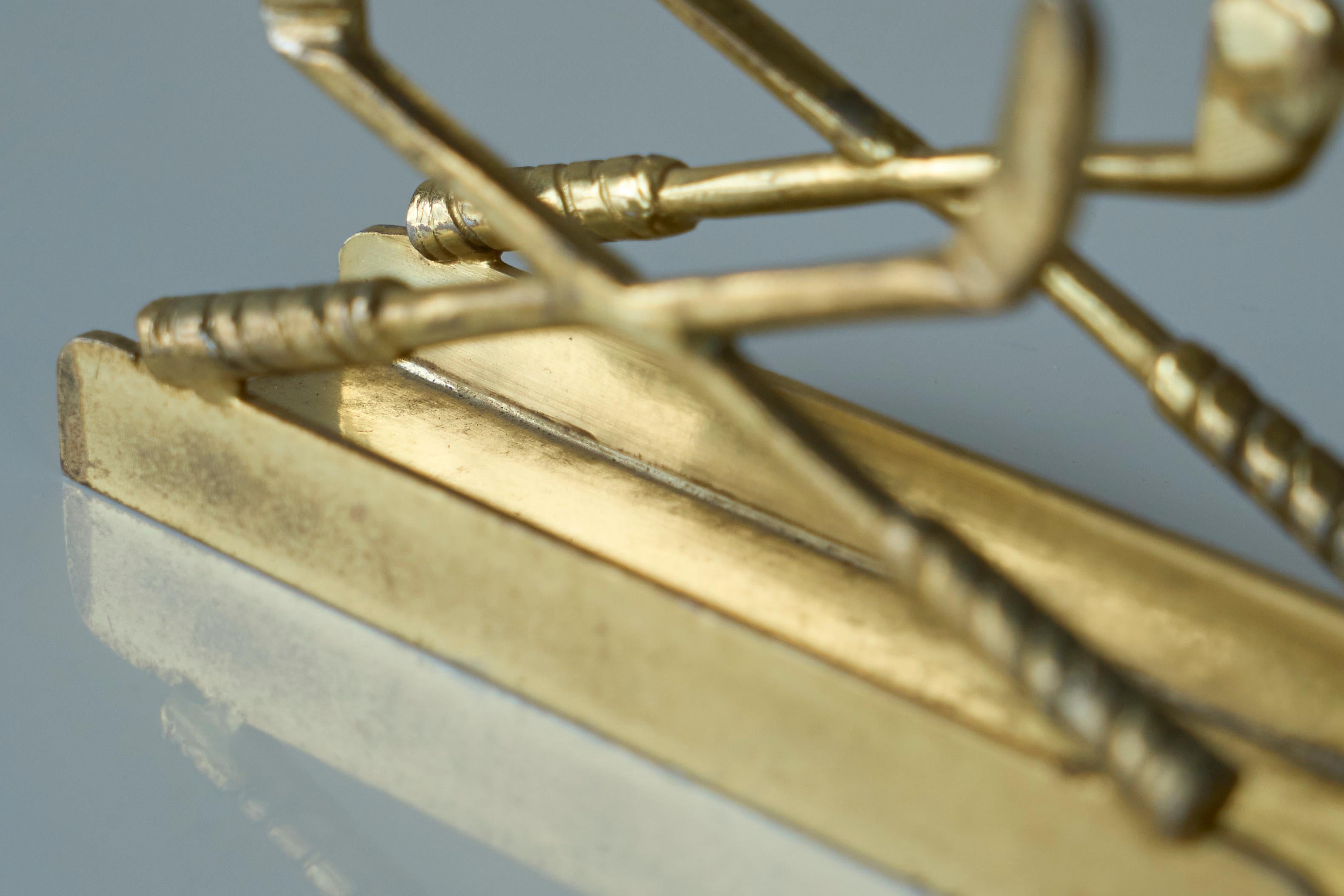 European Golf Themed Letter Holder in Patinated Brass 1960s For Sale