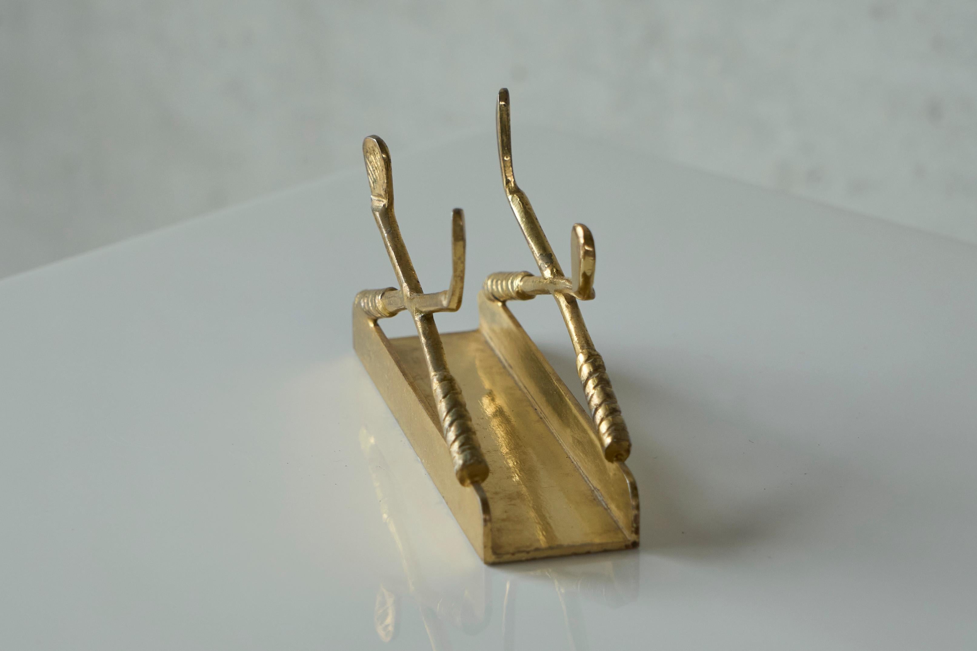 Hand-Crafted Golf Themed Letter Holder in Patinated Brass 1960s For Sale