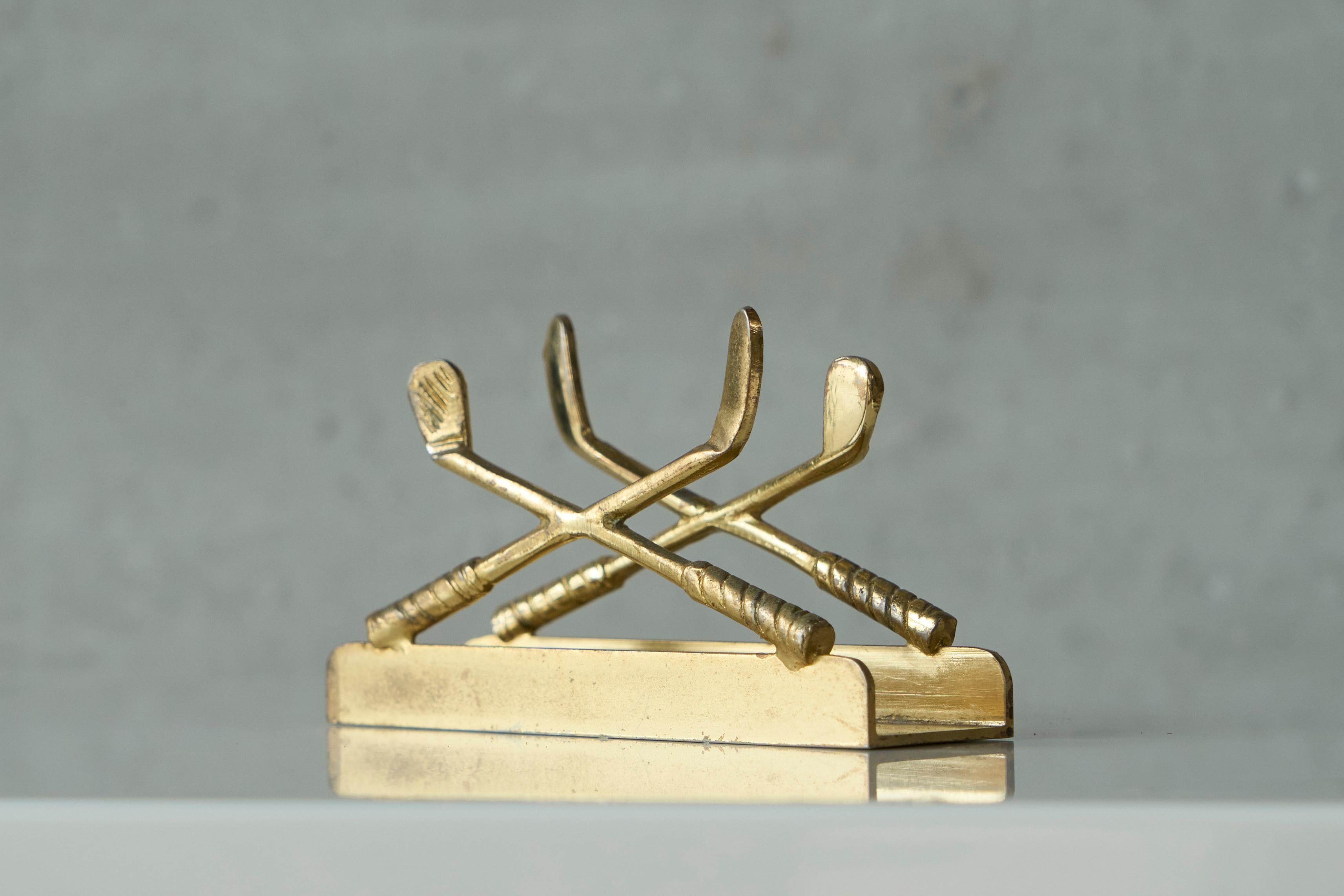 20th Century Golf Themed Letter Holder in Patinated Brass 1960s For Sale