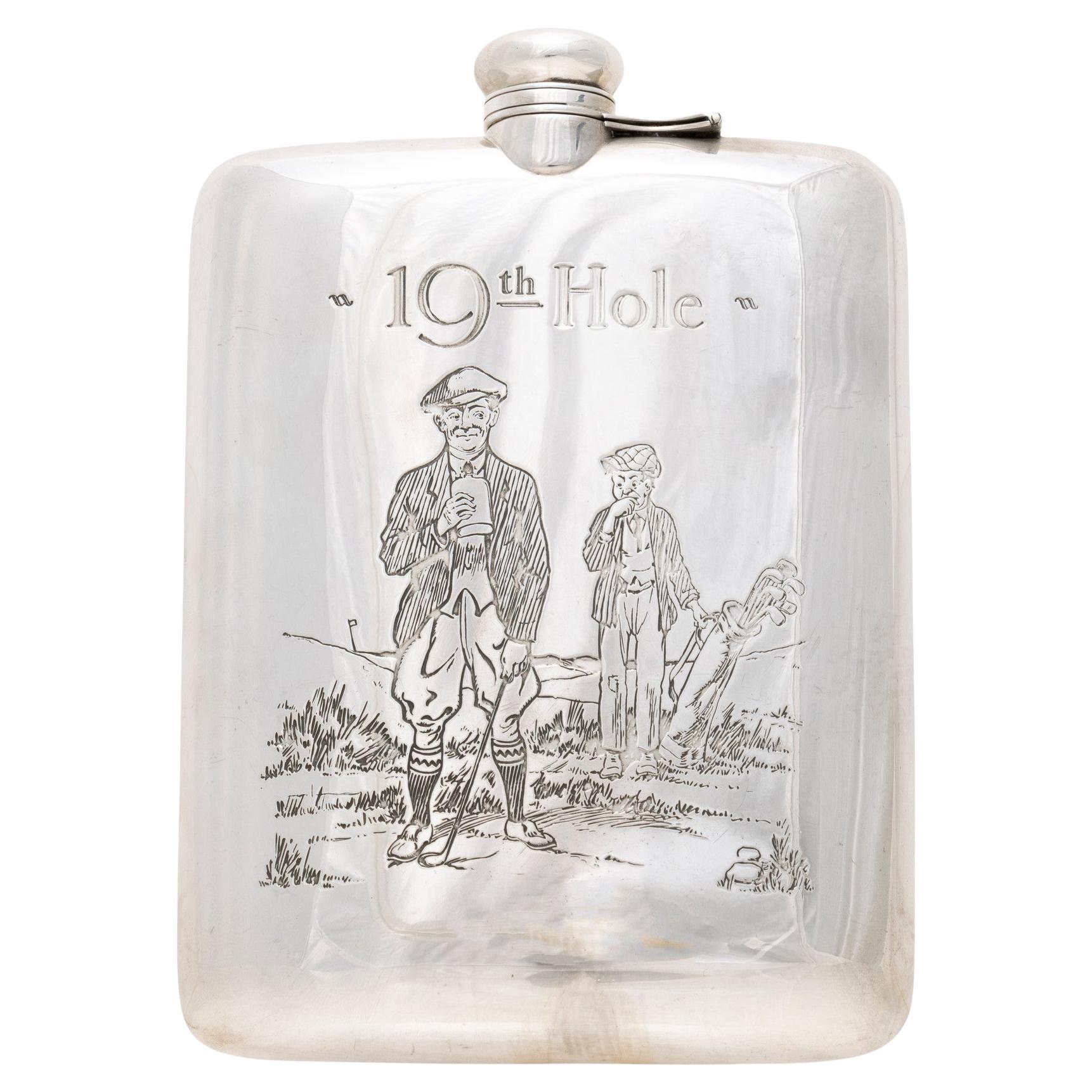 Flask en argent sterling sur le thème du golf en vente