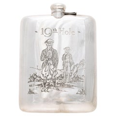 Vintage Golf Themed Sterling Silver Flask