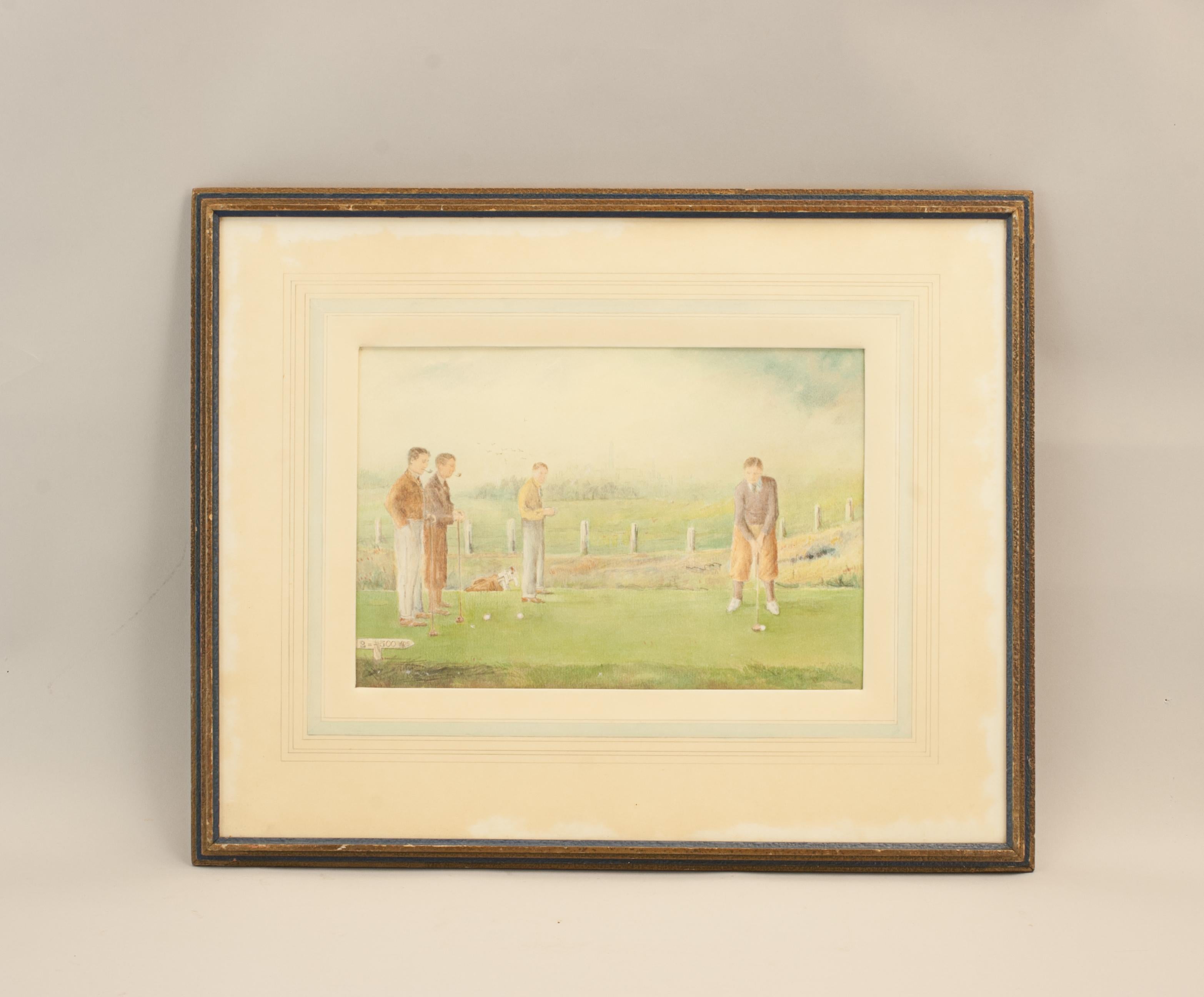 Sporting Art Peinture à l'aquarelle des membres du Bilston Golf Club en vente