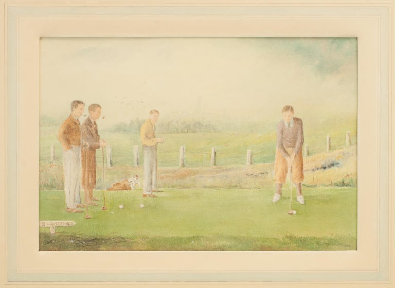Golf Watercolour Painting Of Members, Bilston Golf Club For Sale at 1stDibs