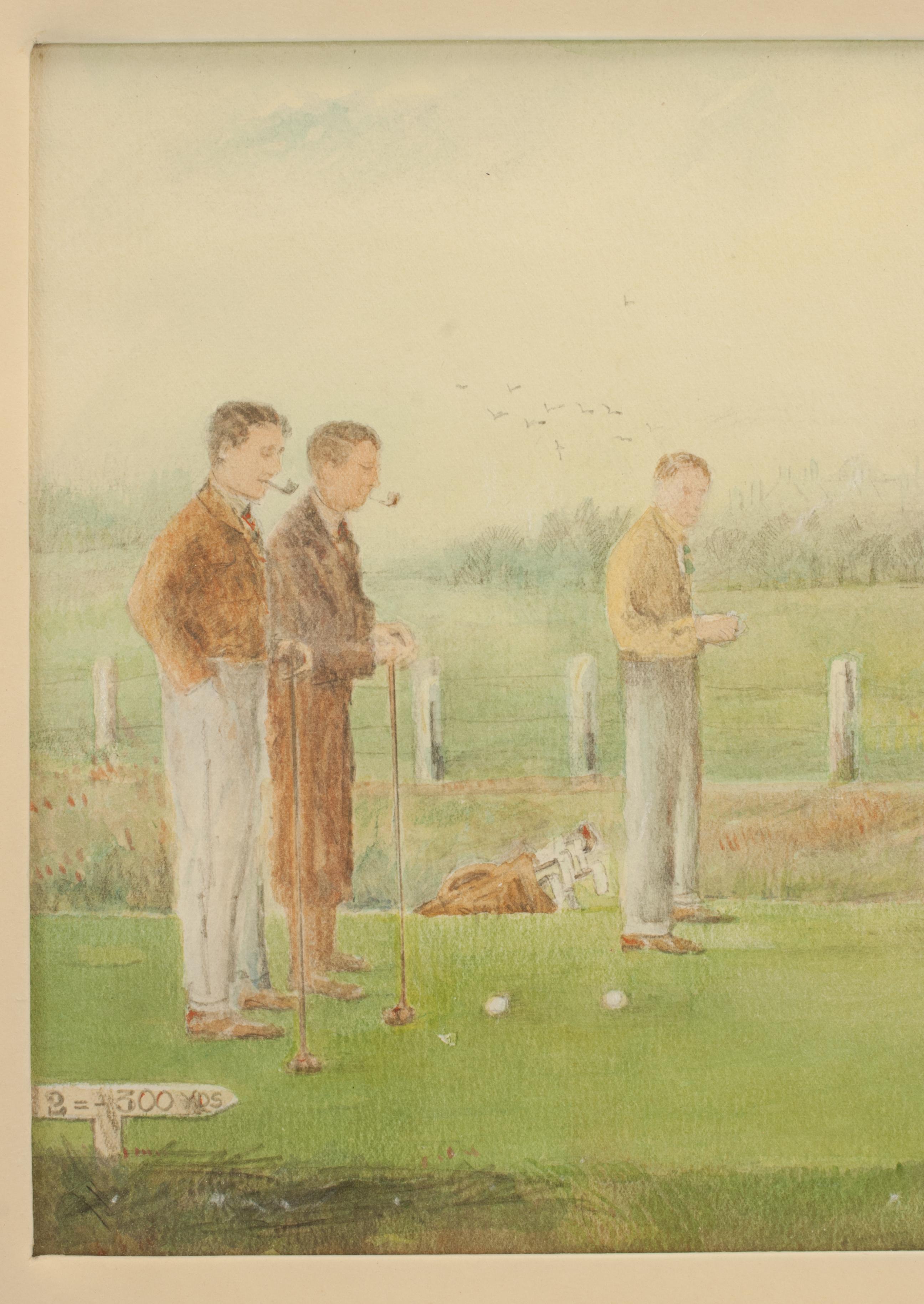 Golf Watercolour Painting Of Members, Bilston Golf Club In Good Condition For Sale In Oxfordshire, GB