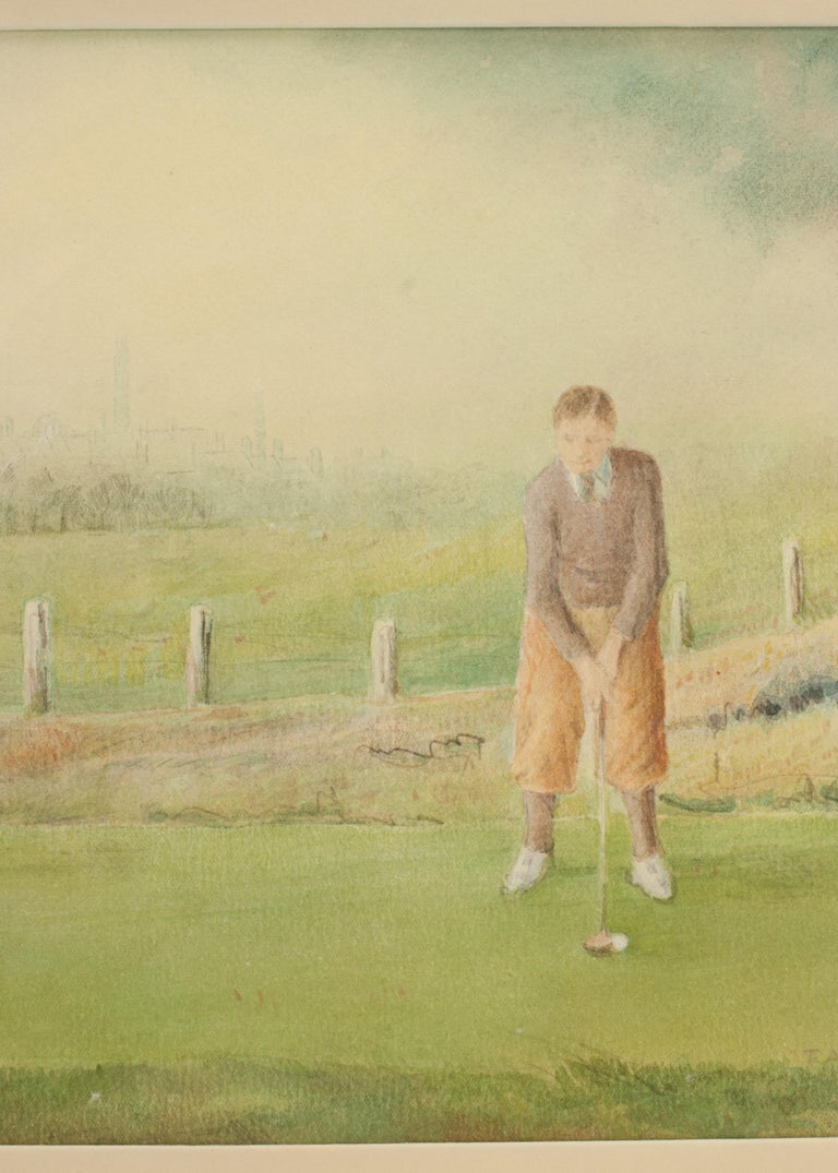 Golf Watercolour Painting Of Members, Bilston Golf Club For Sale at 1stDibs