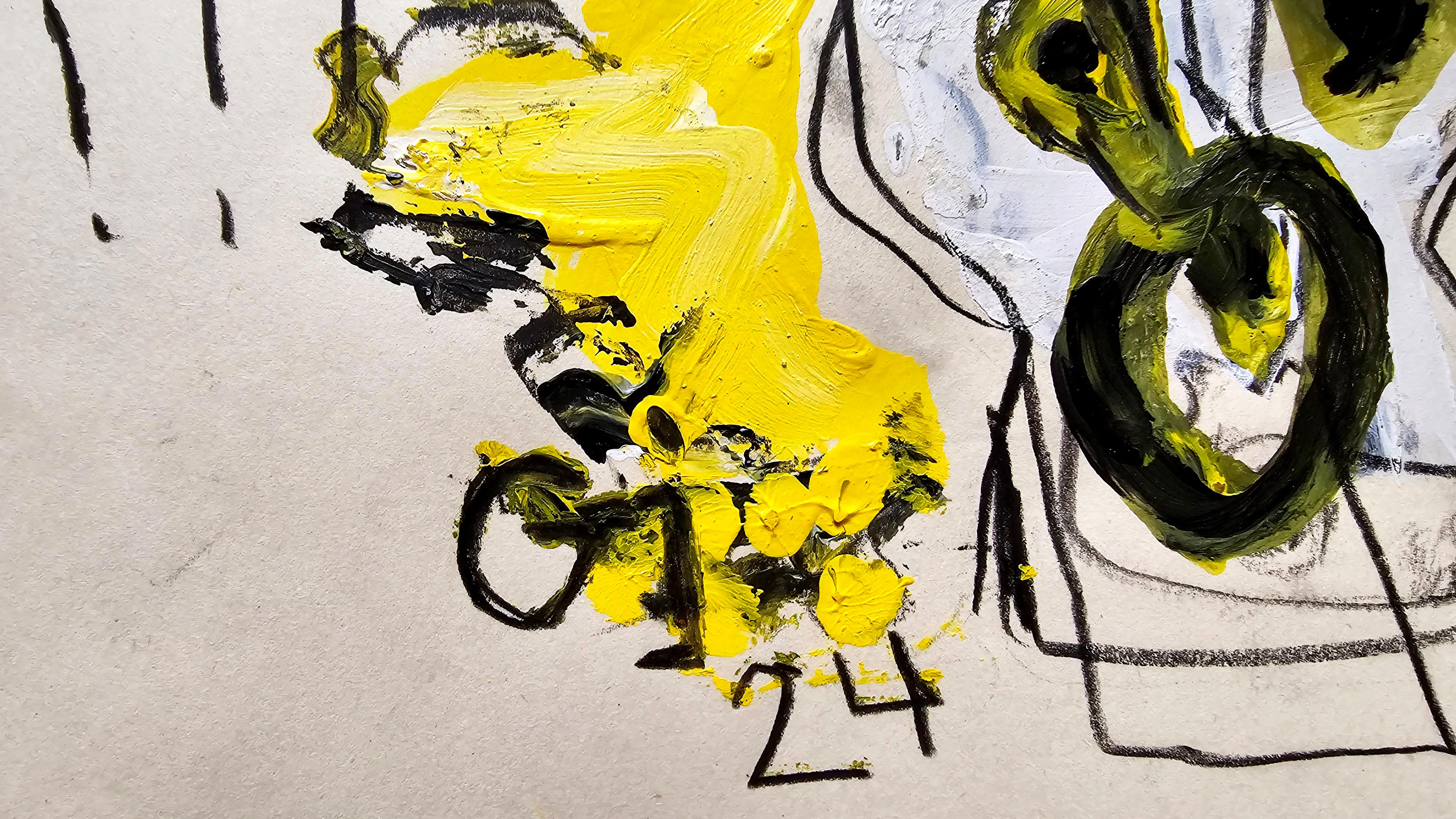 Saint Minecraft XV (Gestural Abstract, Gaming, Portrait, Creativity, 20% OFF) - Beige Abstract Painting by Golfam Jozdani