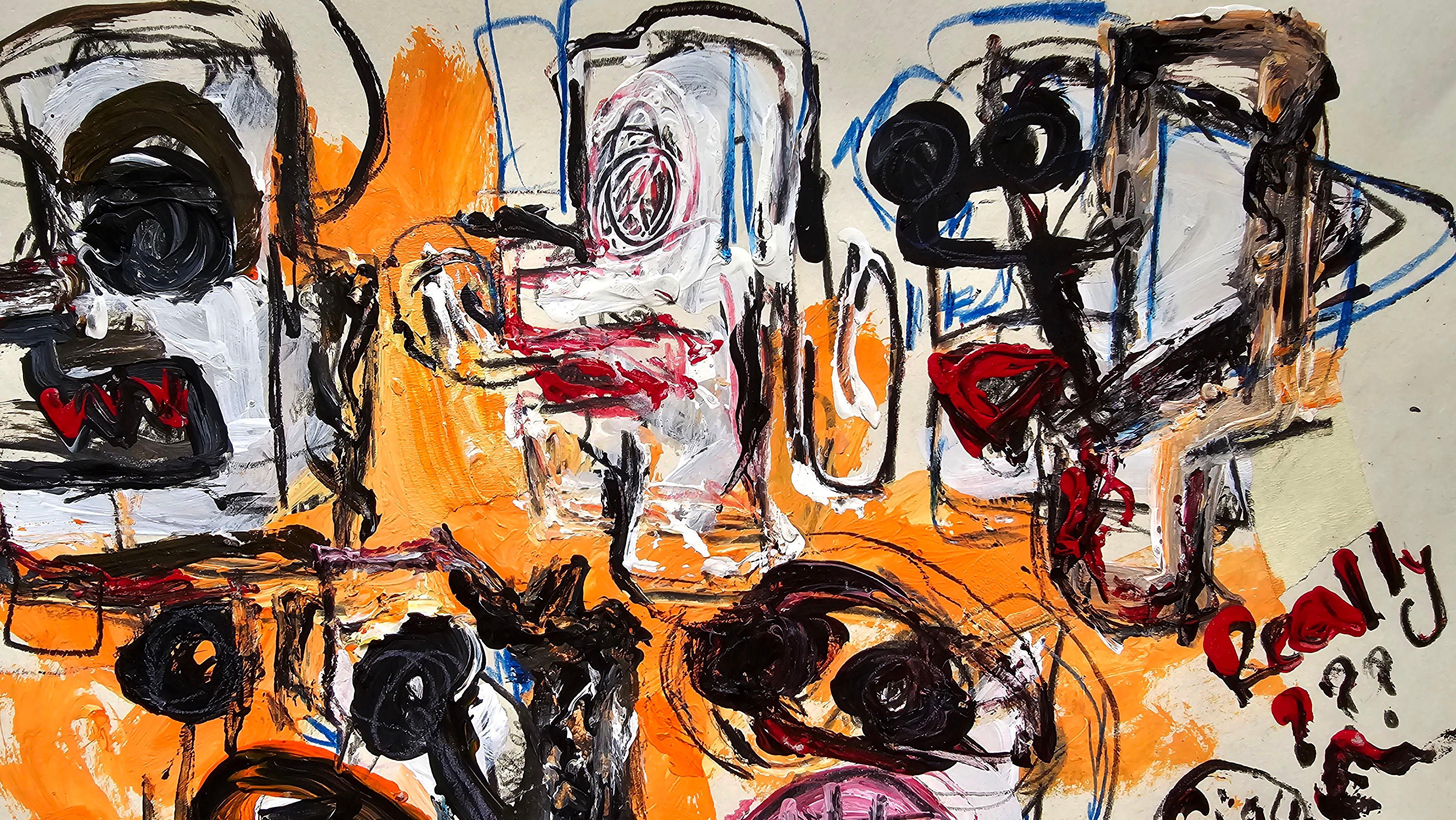 Saint Minecraft XVI (Gestural Abstract, Gaming, Portrait, Creativity, 20% OFF) - Painting by Golfam Jozdani
