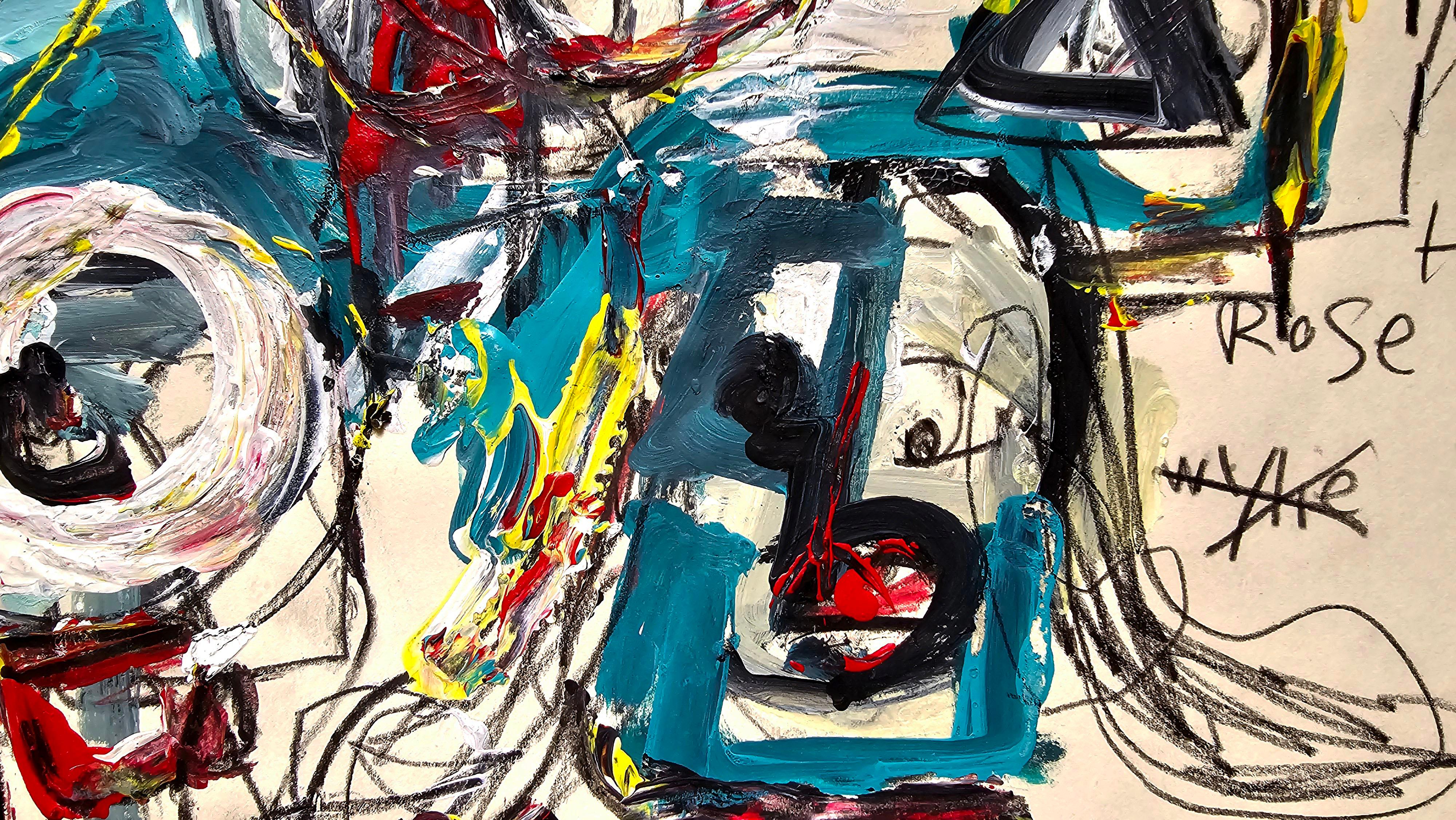 San Minecraft XVII (Abstracto gestual, Juego, Retrato, Creatividad, 20% DESCUENTO) - Abstract Painting Gris de Golfam Jozdani