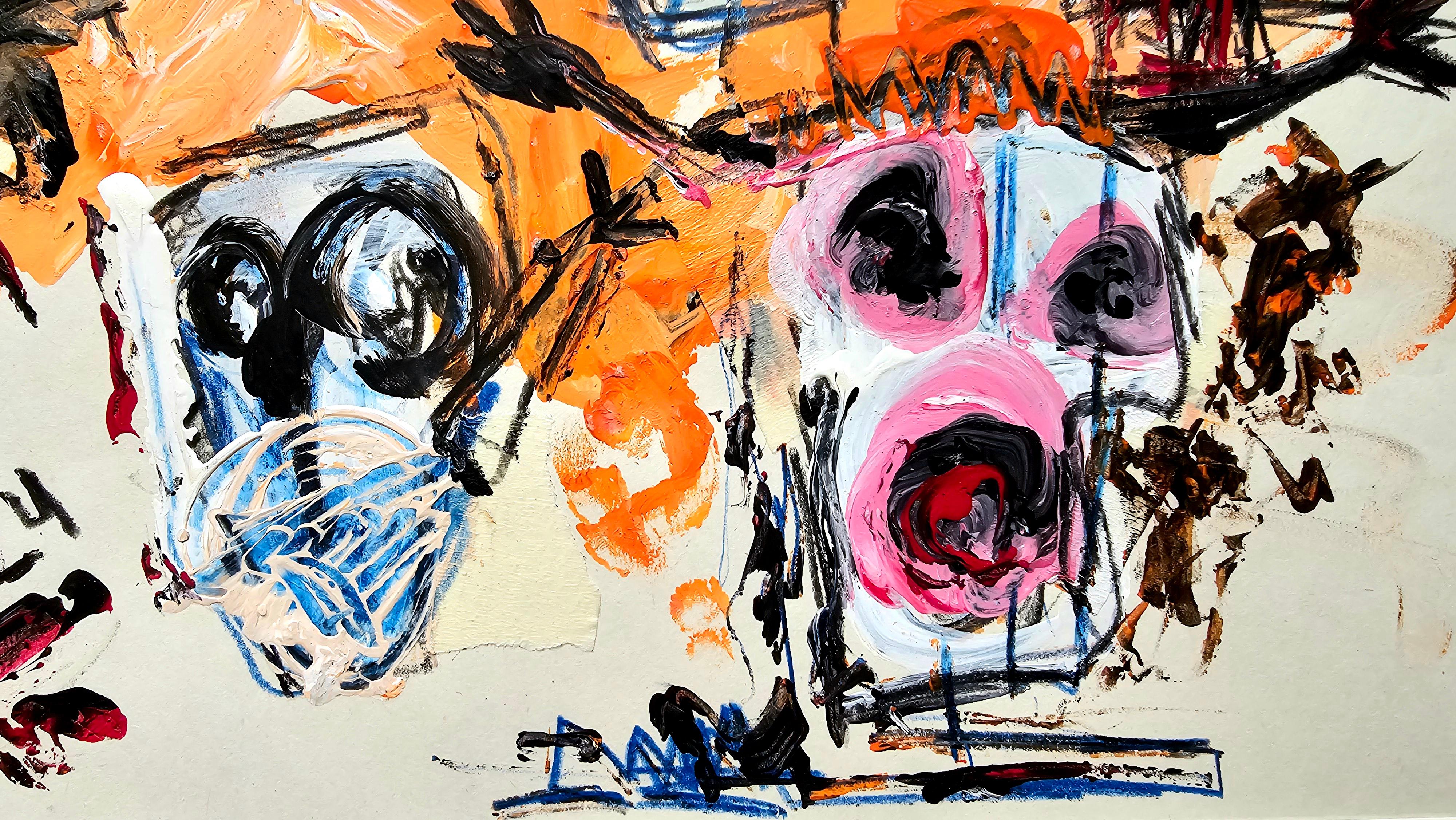 Saint Minecraft XXII (Astratto gestuale, Ritratto, Artista persiano, 20% OFF) - Abstract Painting Grigio di Golfam Jozdani