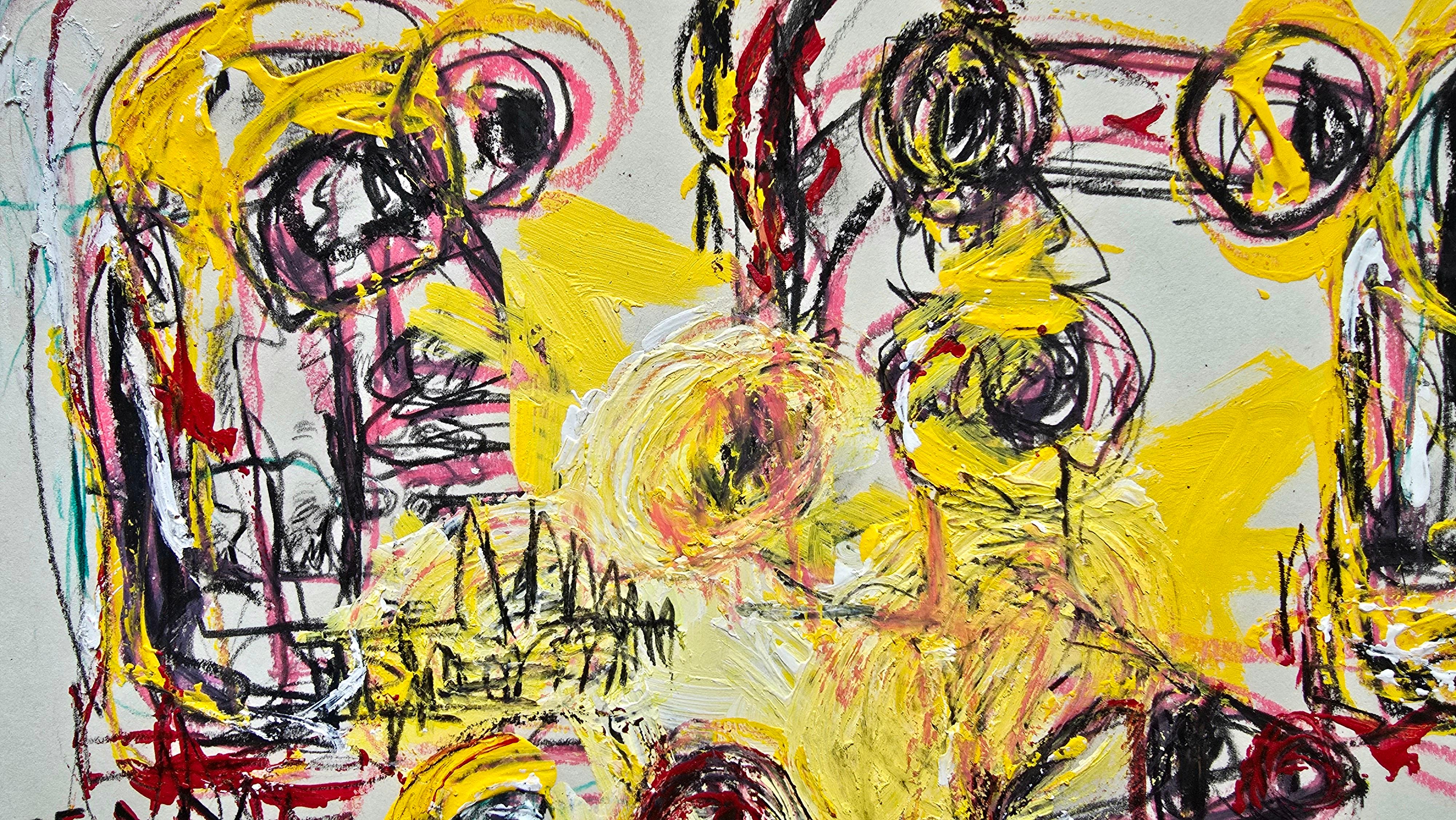 Saint Minecraft XXV (Astratto gestuale, Ritratto, Artista persiano, 20% OFF) - Abstract Painting Beige di Golfam Jozdani