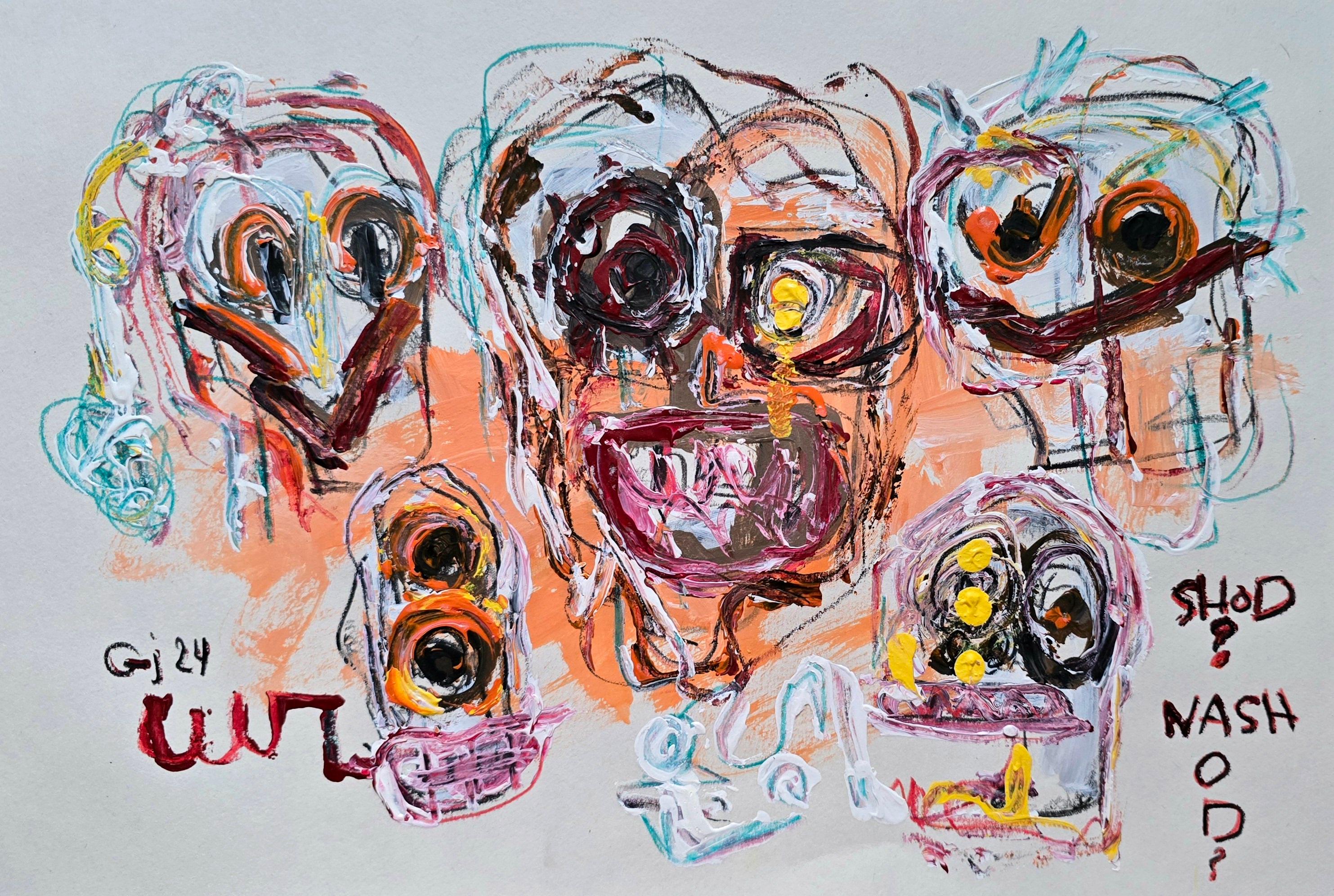 Figurative Painting de Golfam Jozdani - San Minecraft XXXII (Abstracto gestual, Artista persa, 20% DE DESCUENTO)