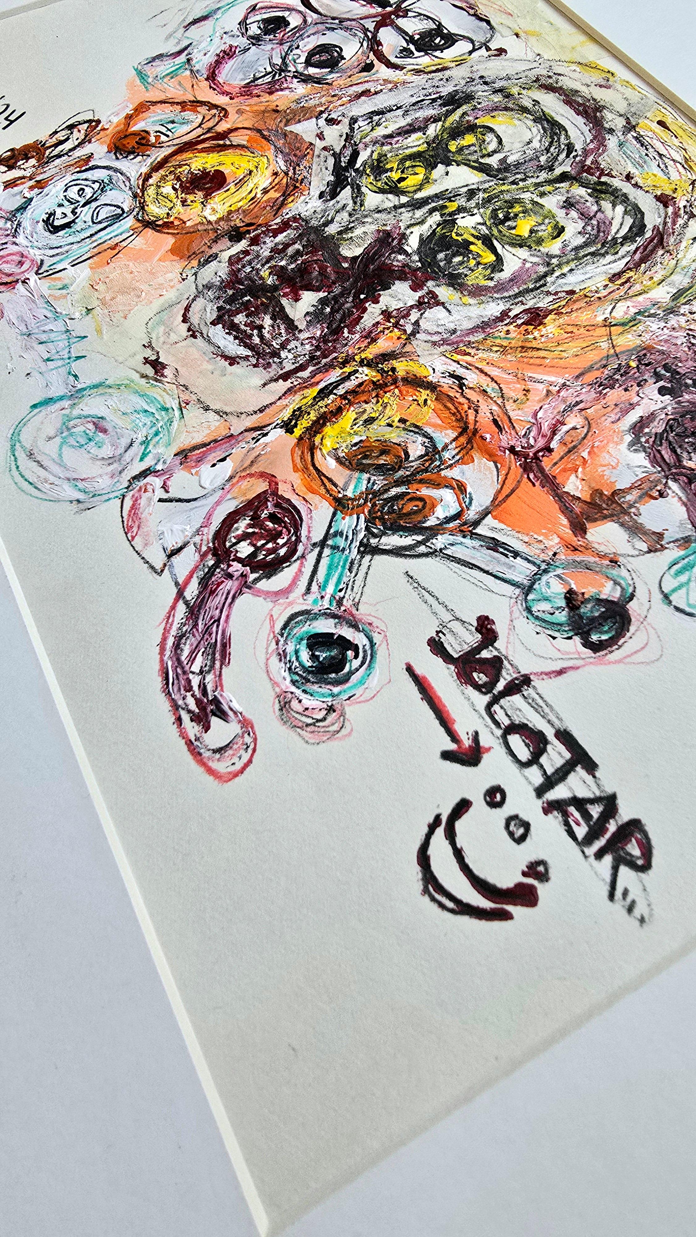 San Minecraft XXXIII (Abstracto gestual, Retrato, Artista persa, 20% DE DESCUENTO) - Abstract Painting Gris de Golfam Jozdani