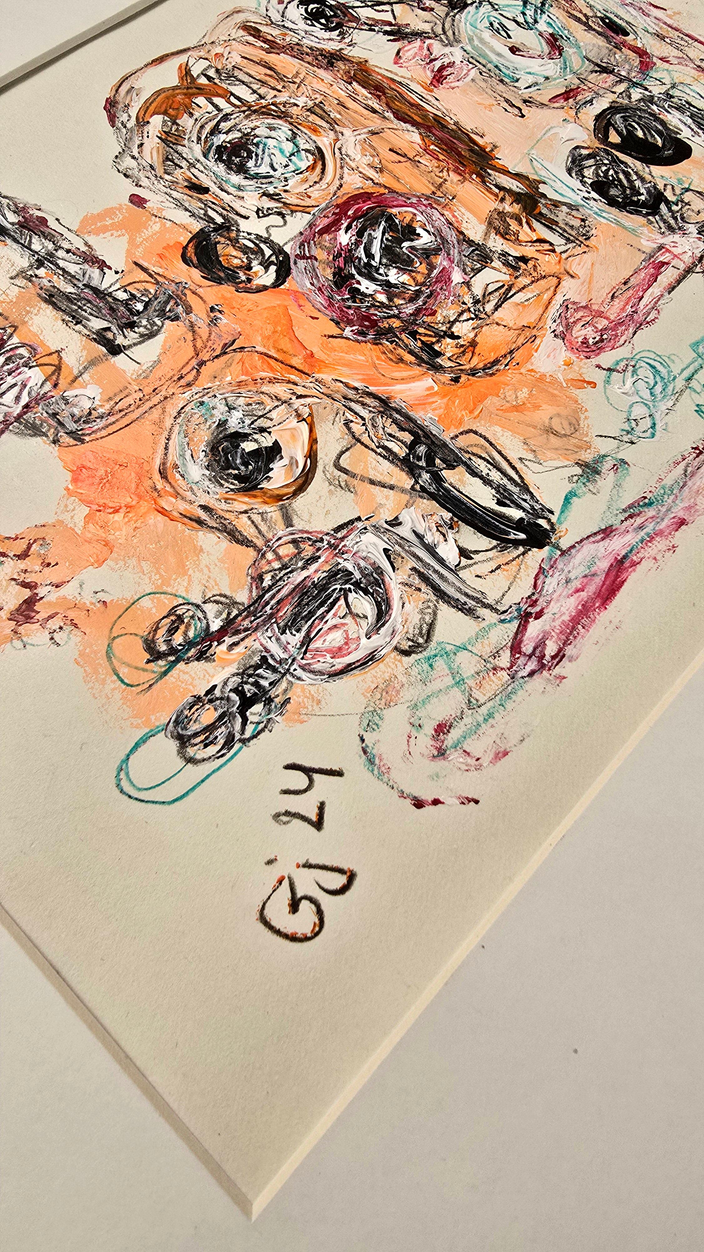 San Minecraft XXXVIII (Abstracto gestual, Retrato, Artista persa, 20% DE DESCUENTO) - Painting Contemporáneo de Golfam Jozdani