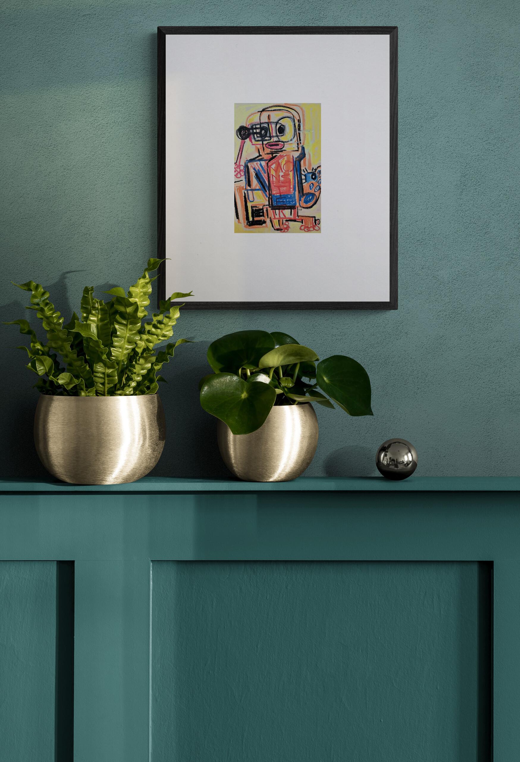 Schatten des Friedens III (Aliens, Surreal, Expressionismus, Urban, ~35% OFF) (Beige), Figurative Painting, von Golfam Jozdani