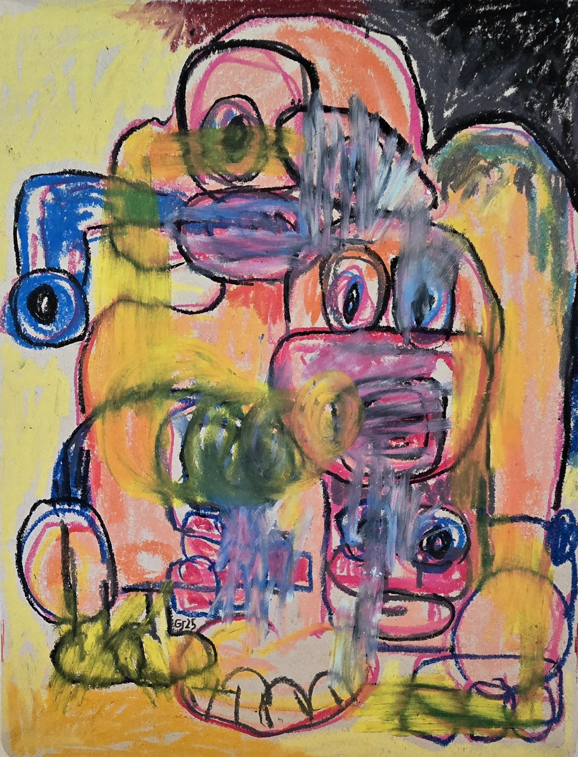 Golfam Jozdani Figurative Painting – Schatten des Friedens XIV (Aliens, Surreal, Expressionismus, Urban, ~35% OFF)