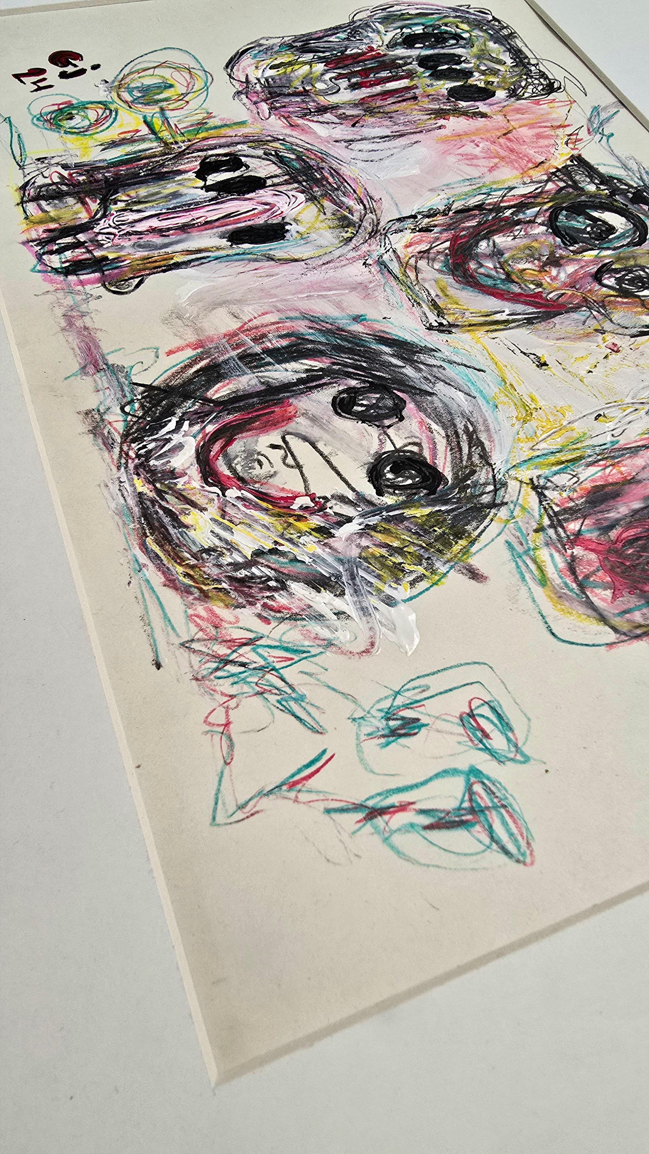 XXVIII (Abstracto gestual, Retrato, Artista femenina persa, 20% DE DESCUENTO) - Figurative Painting Gris de Golfam Jozdani