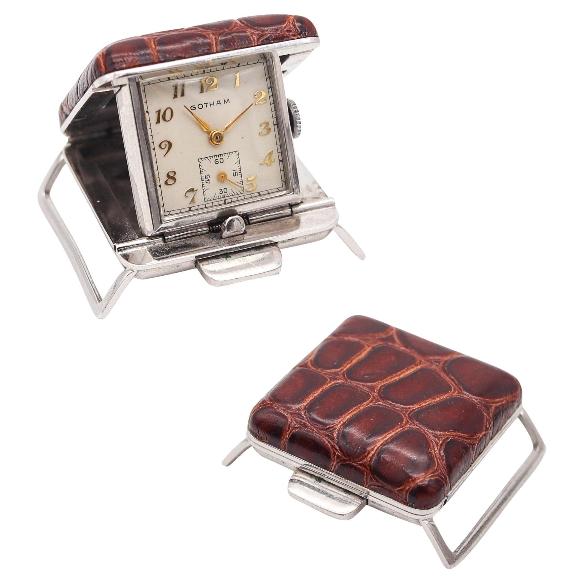 GOLFER BUCKLE WATCH 1950 Gotham Watch Co. In Stainless Steel & Crocodile