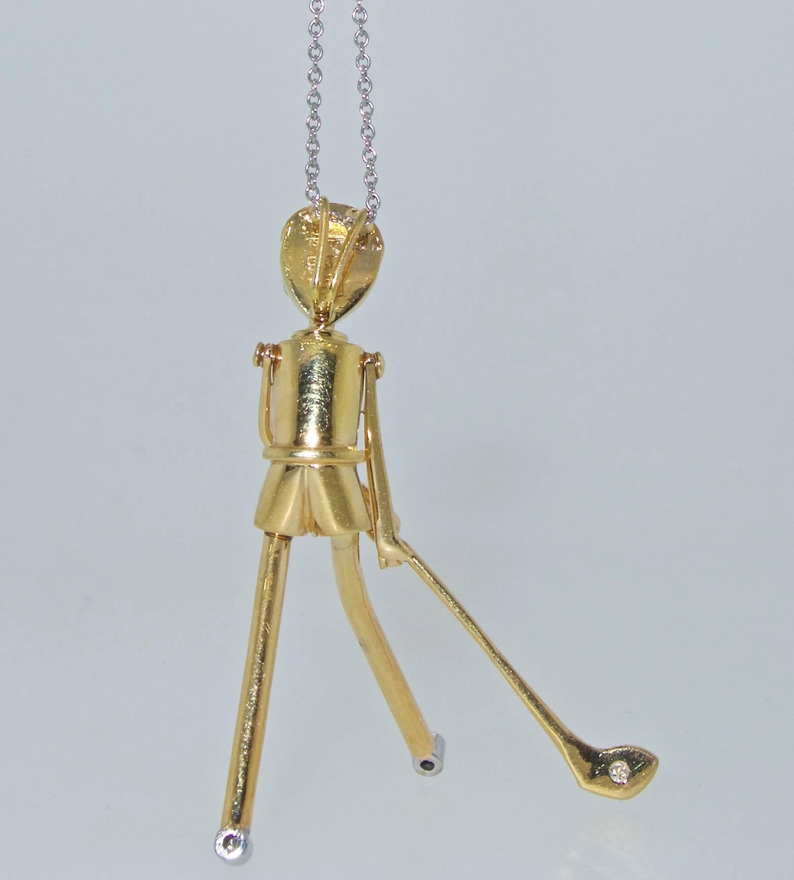 Contemporary Golfer Pendant in Gold with Diamonds