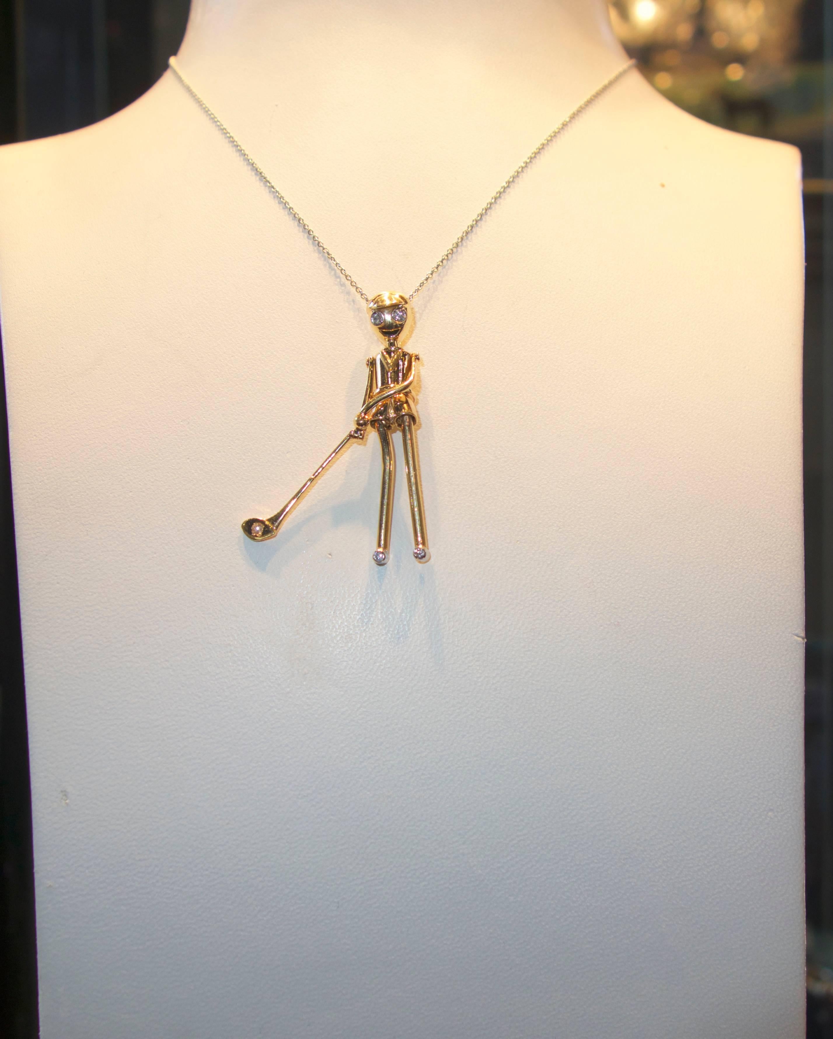 Golfer Pendant in Gold with Diamonds 1