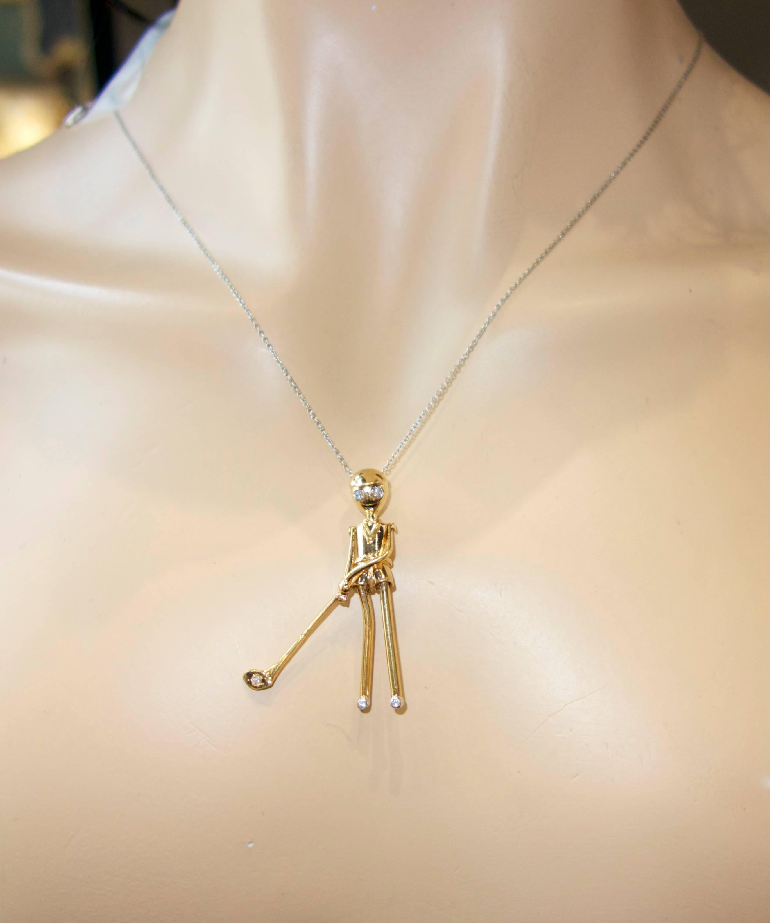 Golfer Pendant in Gold with Diamonds 2