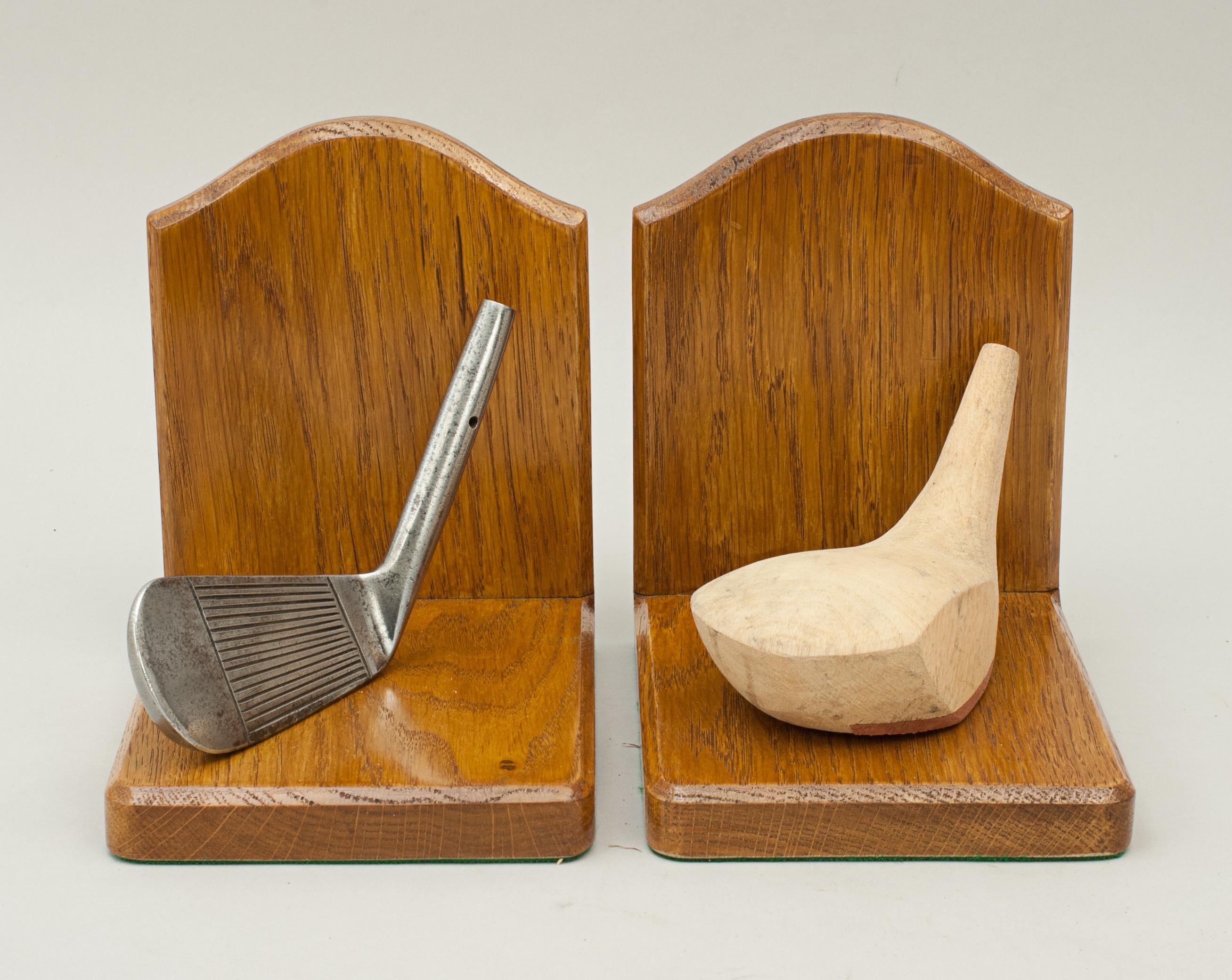 Mid-20th Century Golfing Bookends with Robert Simpson Club Heads