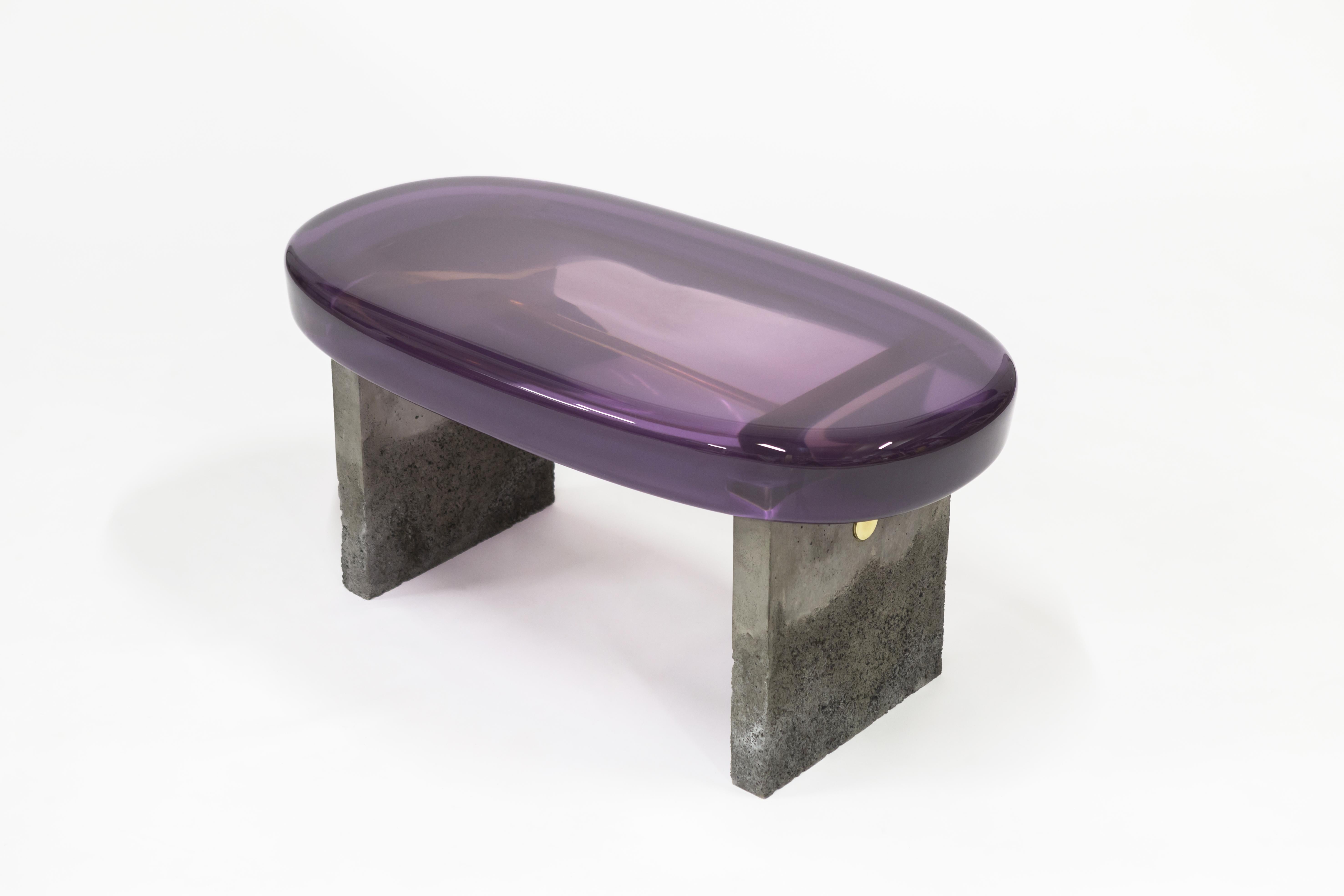 Golia Bench by Draga & Aurel
Dimensions: W 67 x D 33 x H 44 cm
 Top Ø 50 x 96 cm
Materials: Resin top, Concrete

The GOLIA benches are featured by sculptural, almost monumental forms, and by an unusual combination of material: The raw, solid