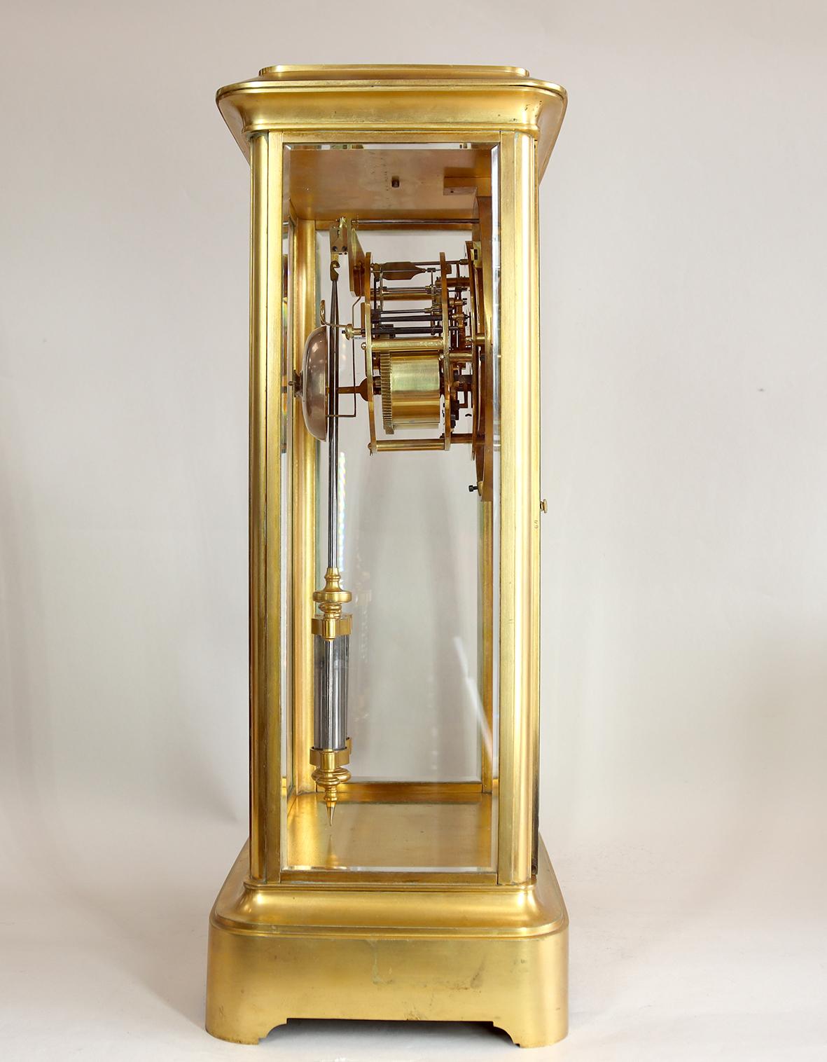 Brass Goliath Four Glass Clock For Sale