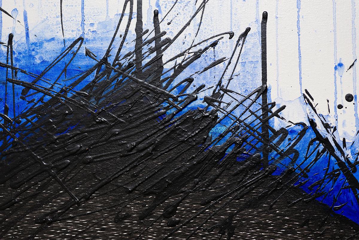 Zeitgenössisches minimalistisches abstraktes blau-schwarzes iranisches Gemälde auf Leinwand – Painting von Golnaz Fathi