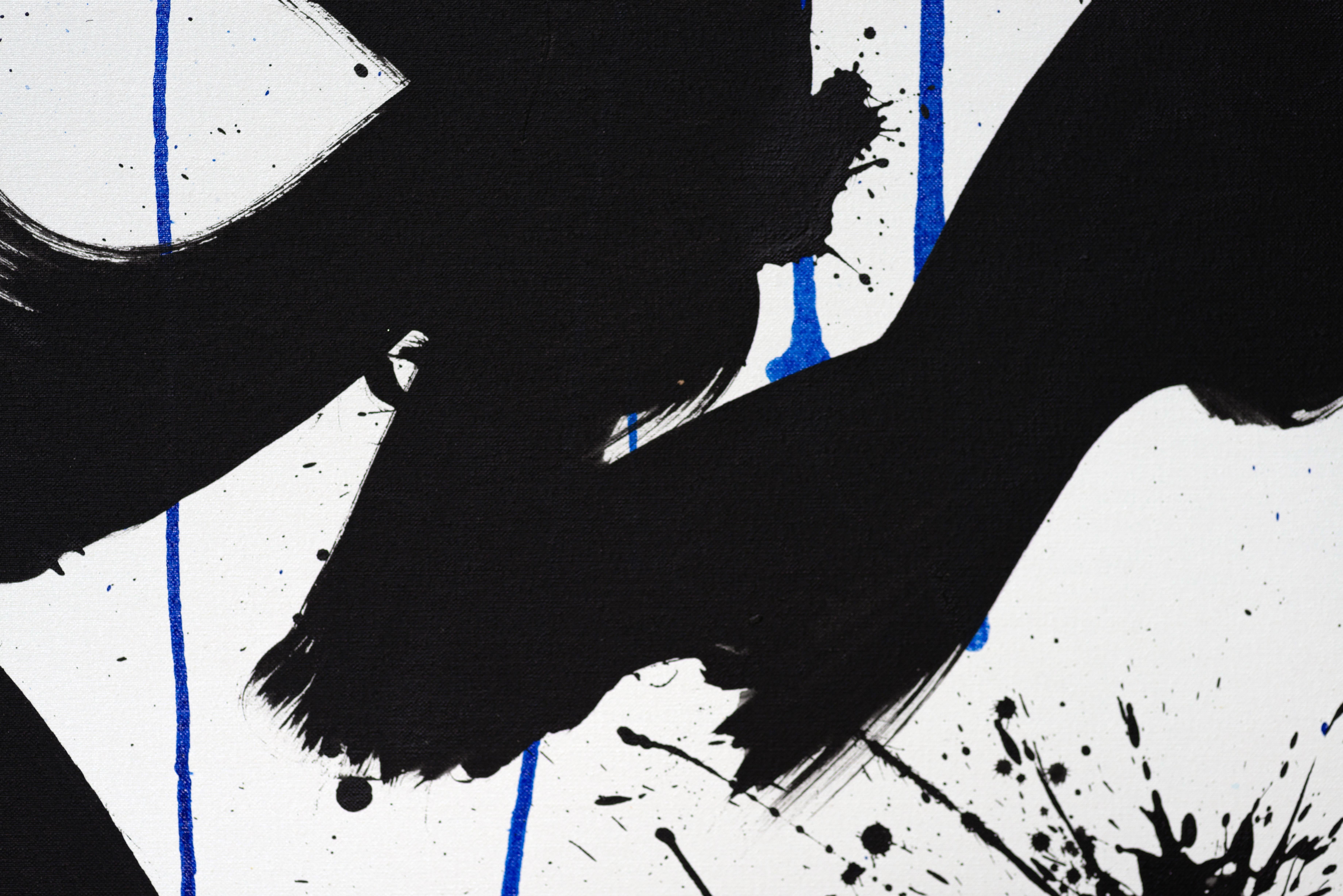 Pintura iraní contemporánea minimalista abstracta azul, negra y amarilla en venta 1