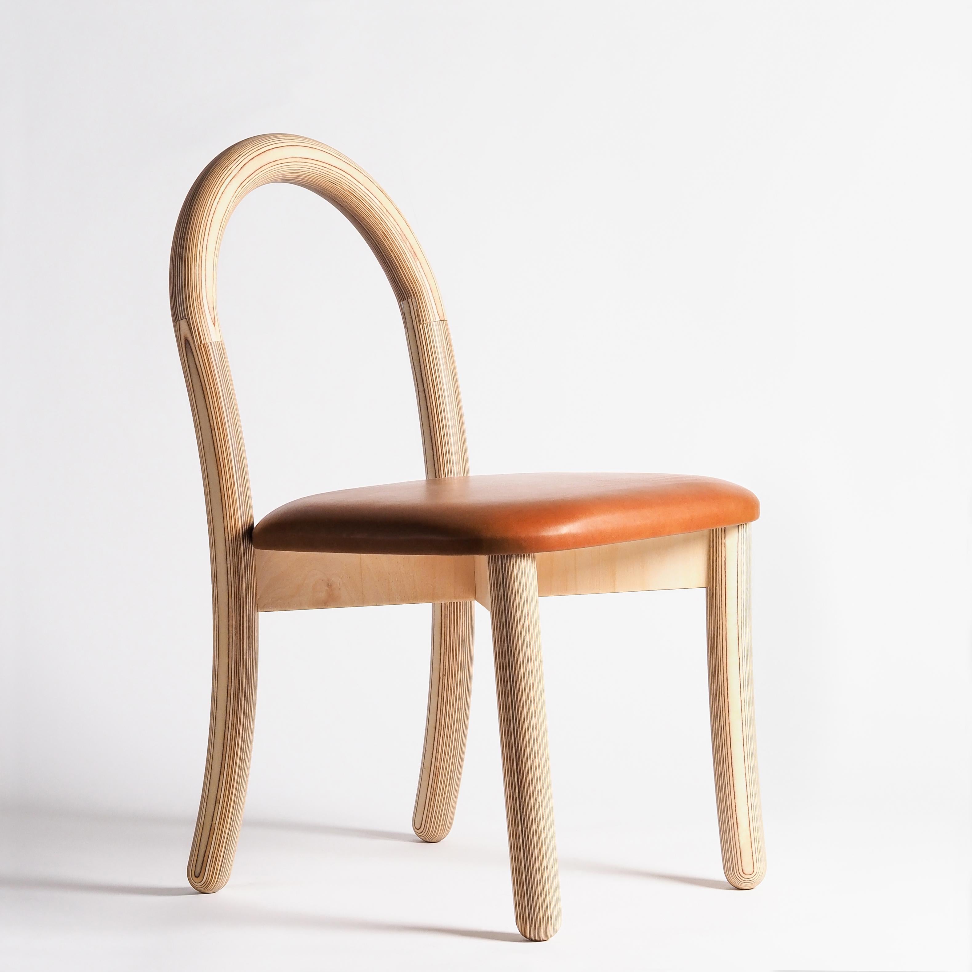 Goma dining chair by Made By Choice with Thomas Sandell
Dimensions: 59 x 55 x 80 cm
Materials: plywood

Also available: Upholstery in fabric or leather (category 1 & 3), goma bar chair, and goma armchair.

The barstool GOMA was created for a