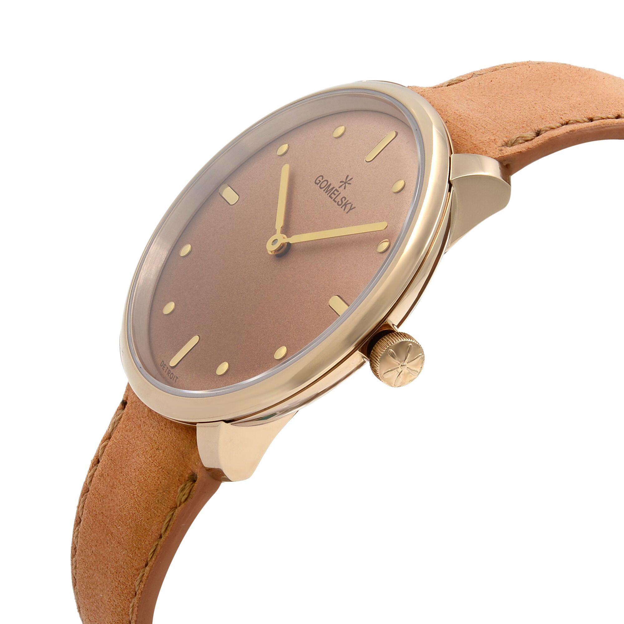 Gomelsky Audrey 6 Gold Tone Steel Tan Dial Quartz Ladies Watch G0120147278 In New Condition For Sale In New York, NY